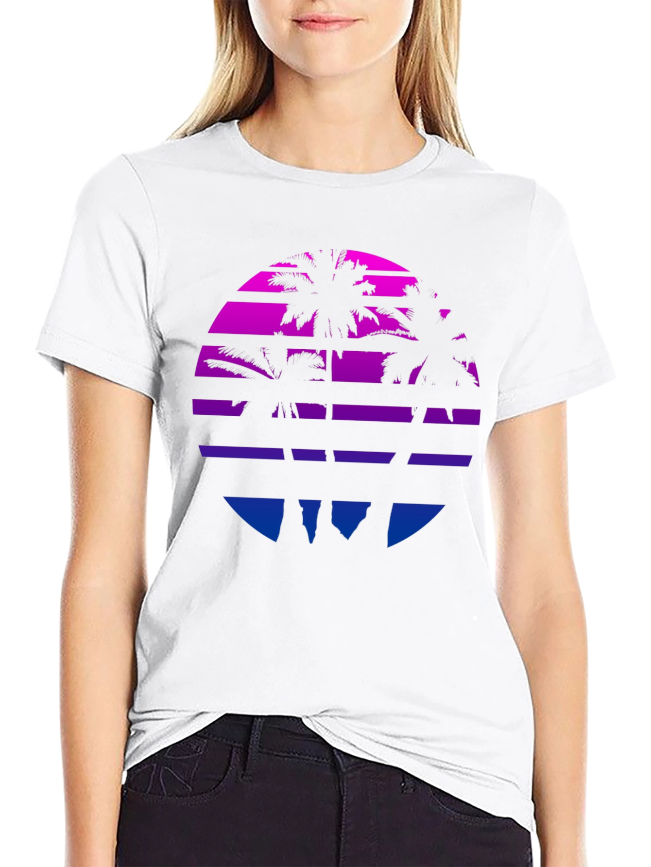 Black Retro Sunset Palm Tree Graphic Tee - Black view 9