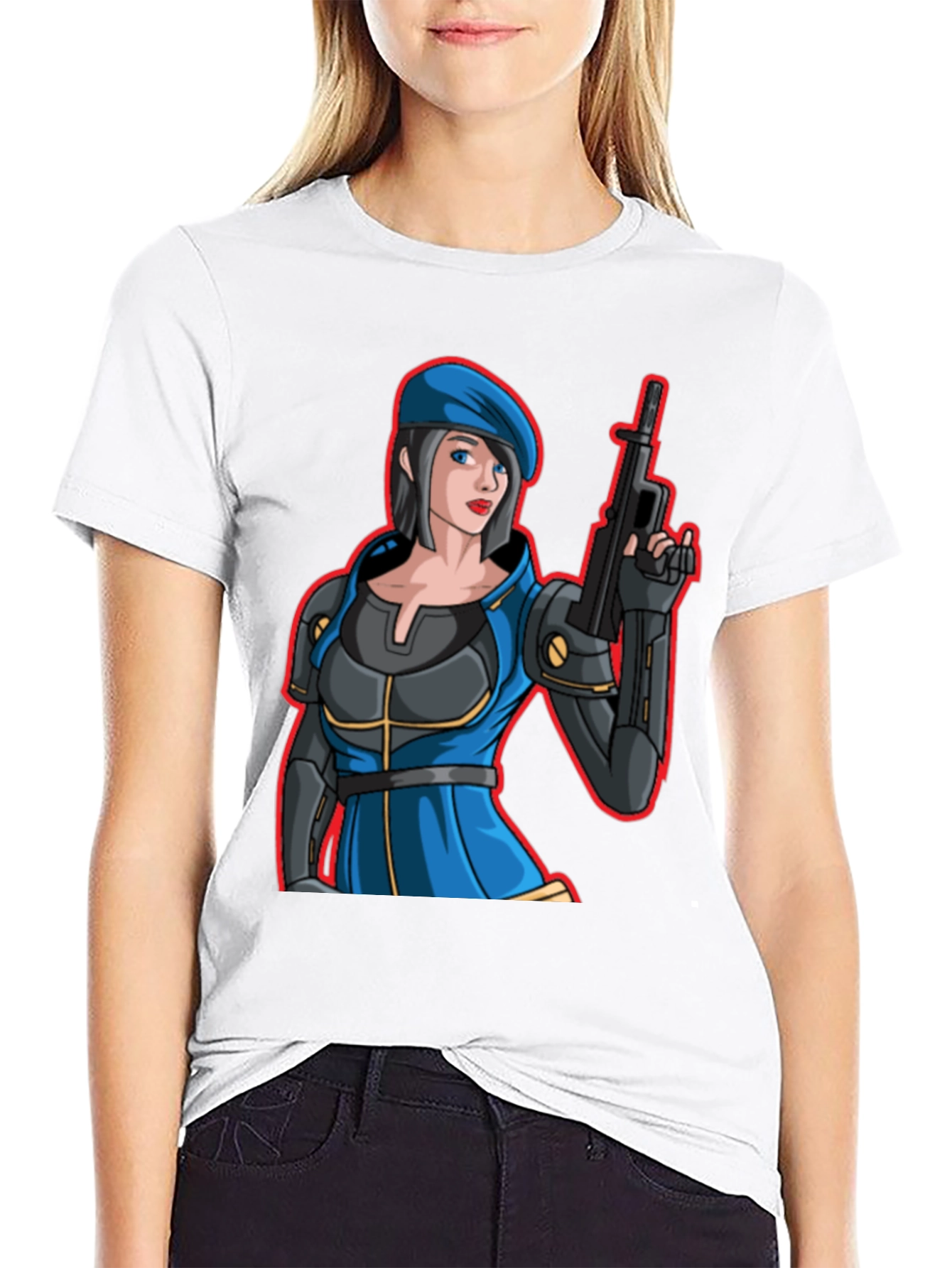 Black Cartoon Soldier Woman T-Shirt view 9