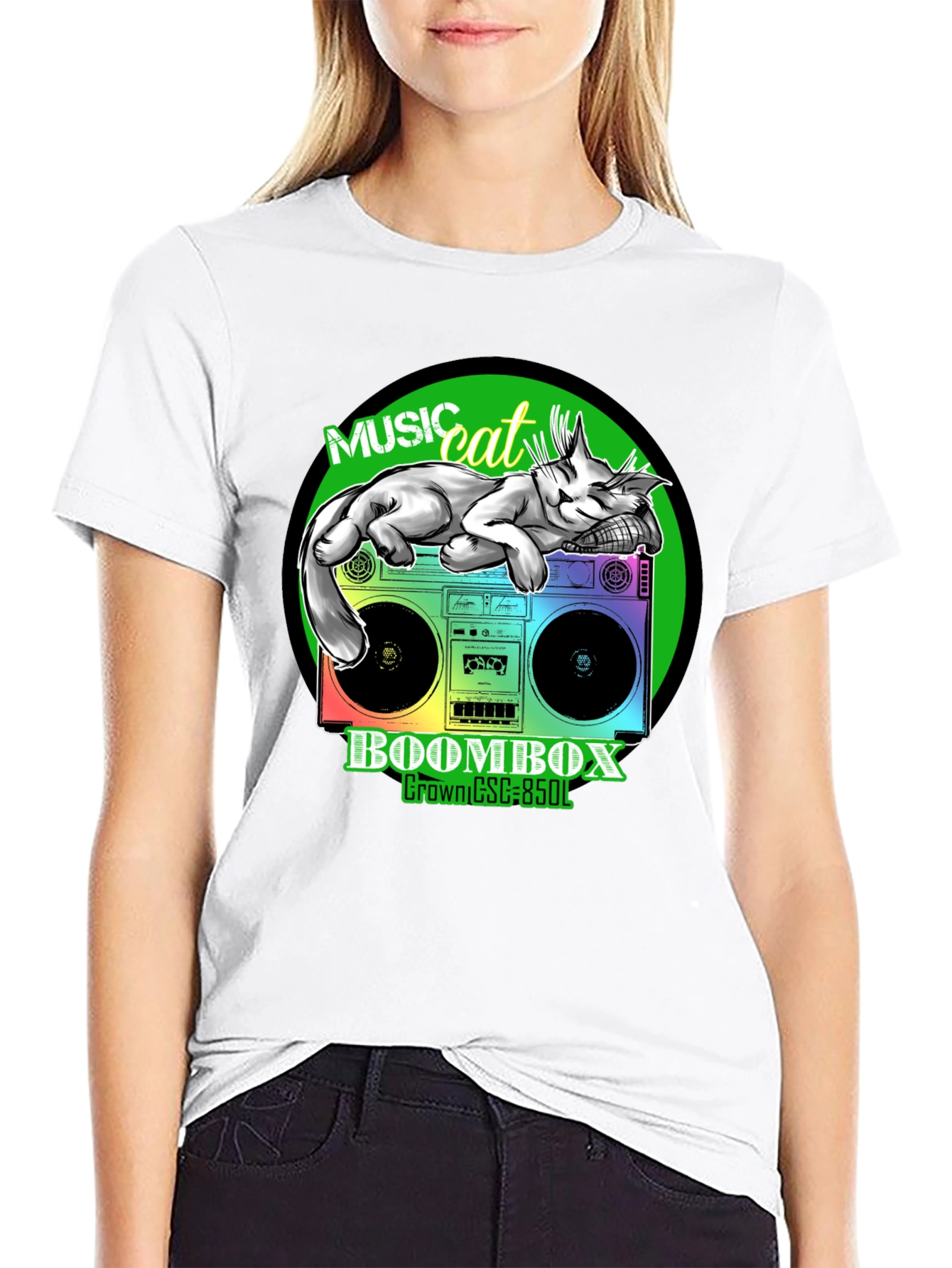 Black Music Cat Boombox Graphic Tee view 9