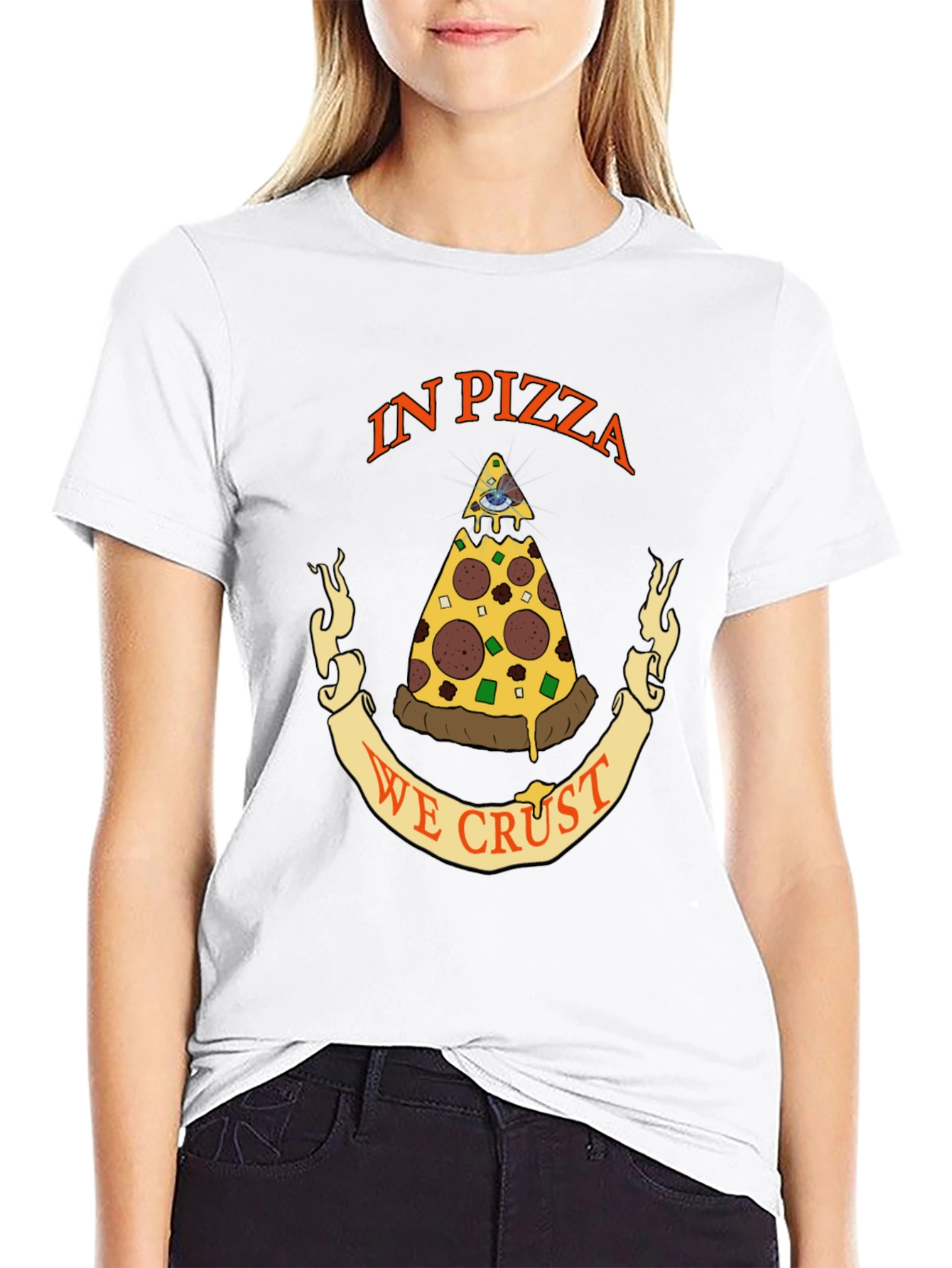 Black Pizza Graphic Tee - "In Pizza We Crust" Black Cotton T-Shirt view 9