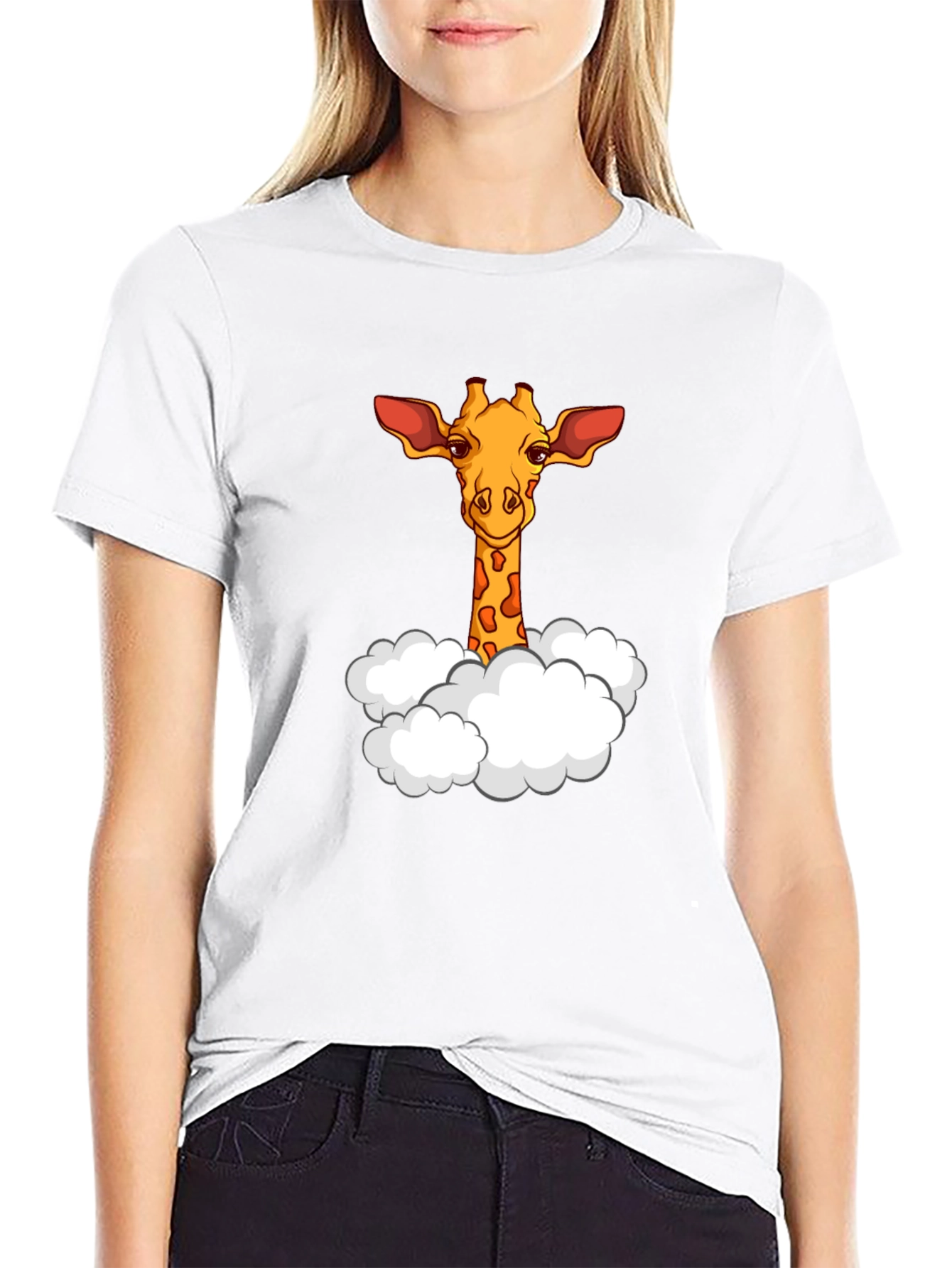 Black Giraffe in Clouds Graphic T-Shirt - Black view 9