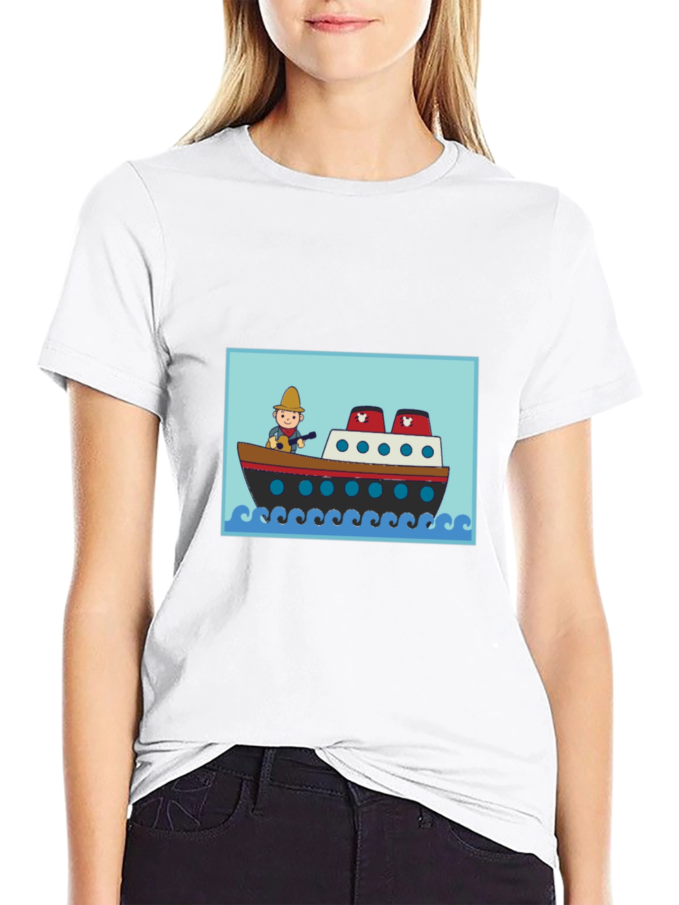 Black Cartoon Ship T-Shirt - Novelty Graphic Tee view 9