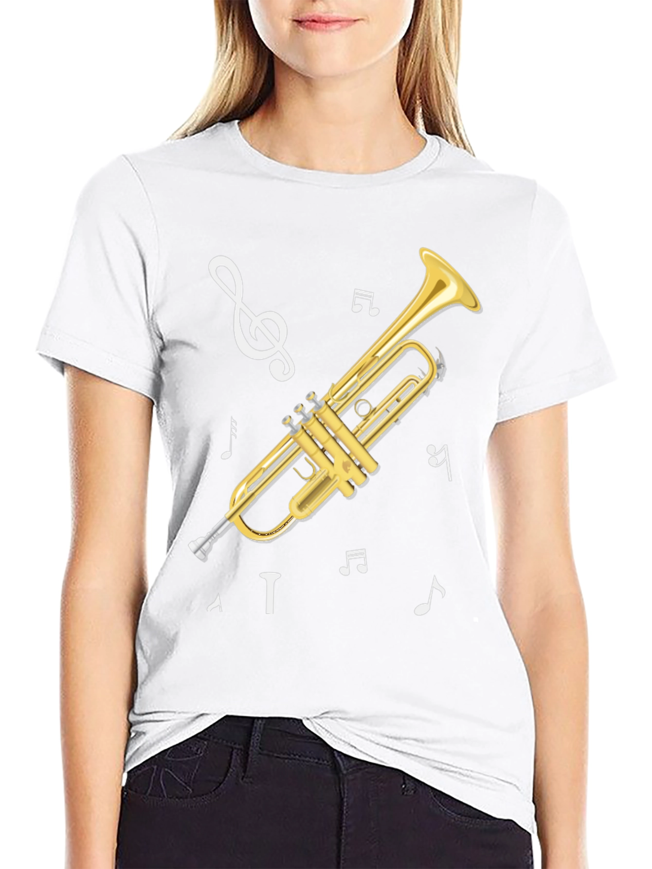 Black Trumpet Musical Notes Graphic T-Shirt view 9