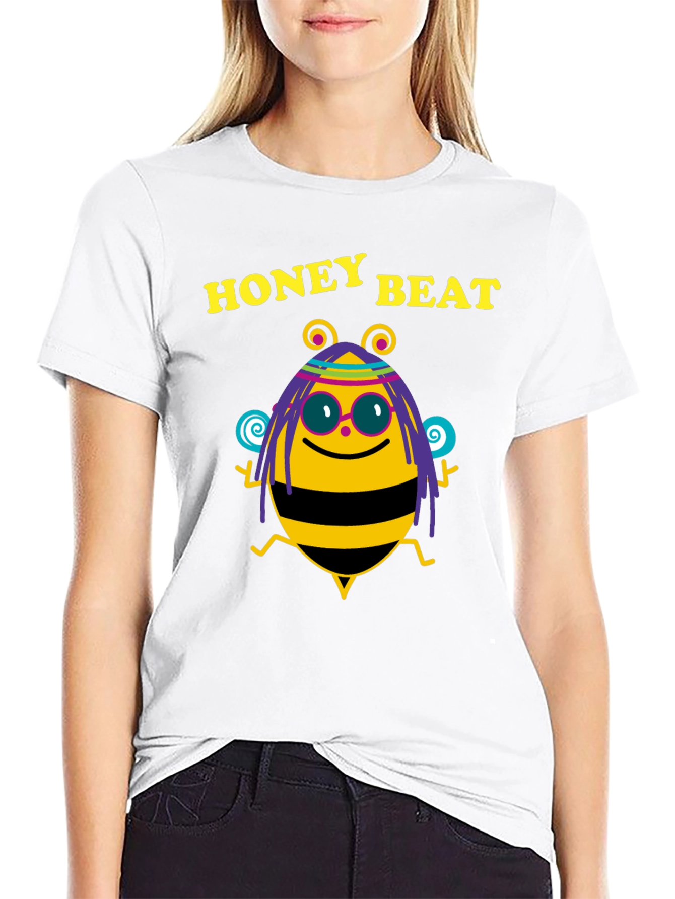 Black Honey Beat Bee Graphic Black T-Shirt view 9