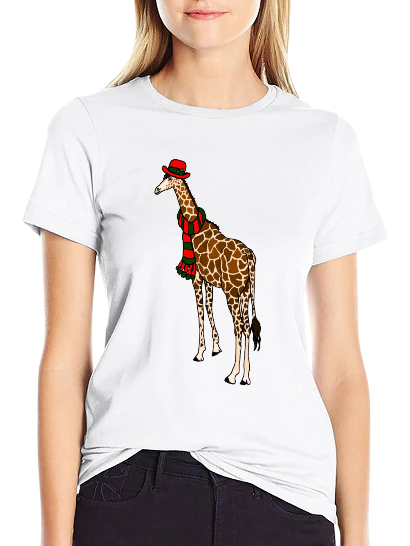 Black Giraffe Christmas T-Shirt, Holiday Apparel view 9