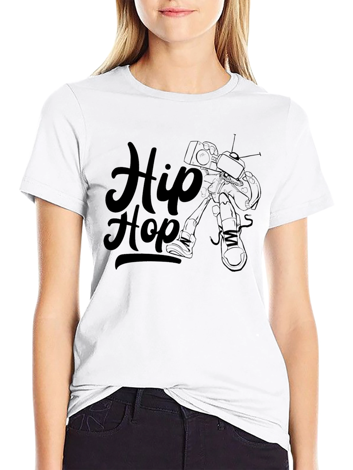 Black Hip Hop Graphic Print T-Shirt - Black Cotton Tee view 9