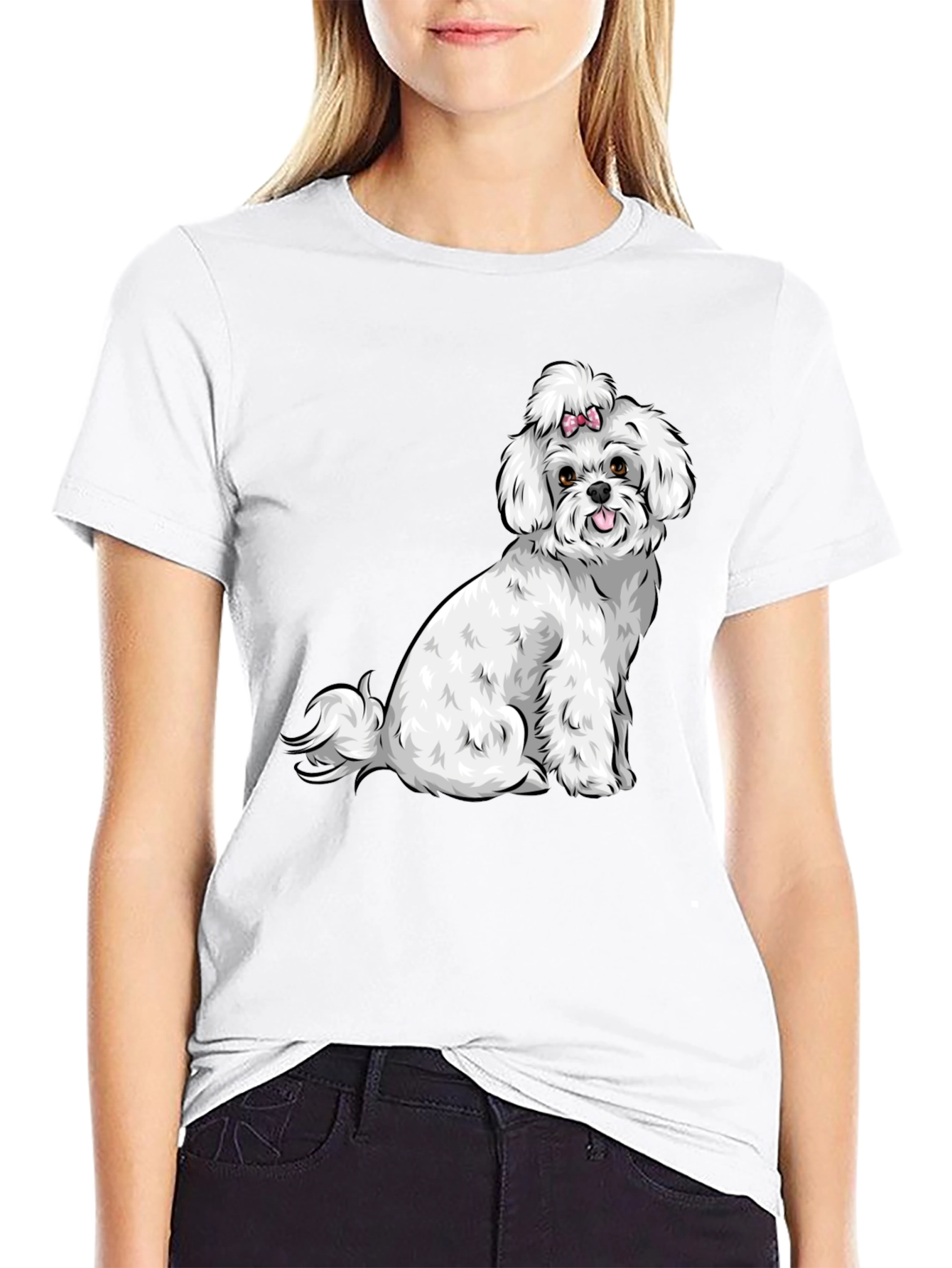 Black Cute Dog Graphic Tee - Black Cotton T-Shirt view 9