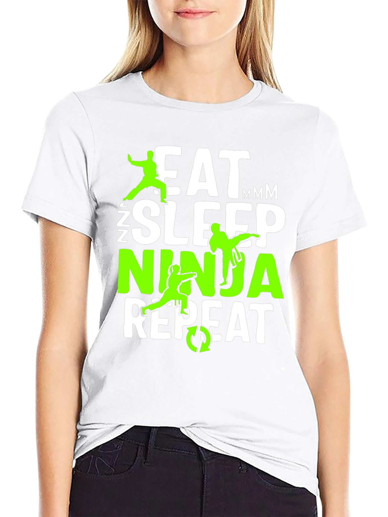Black Eat Sleep Ninja Repeat Graphic Tee view 9