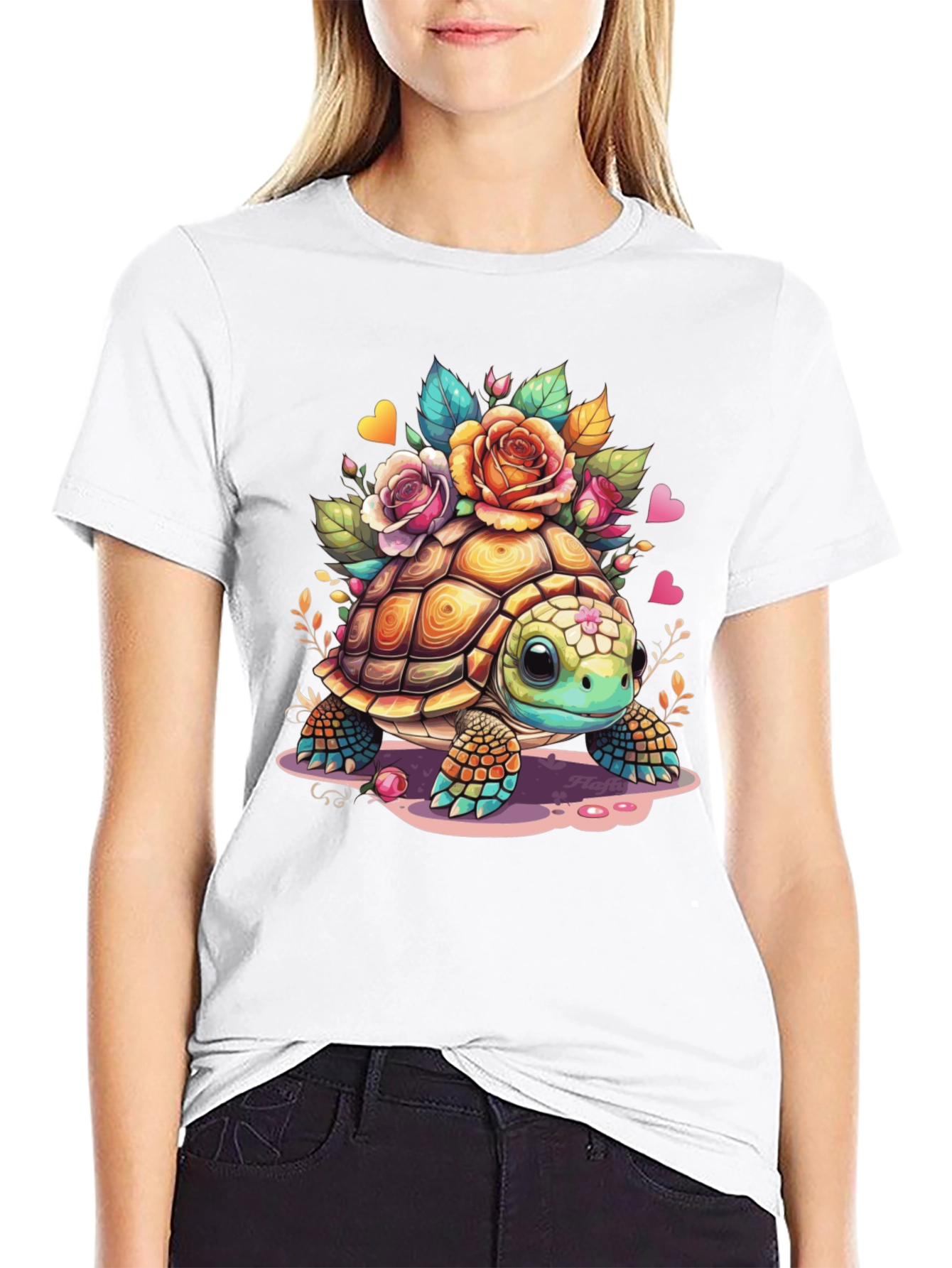 Black Cute Floral Turtle Graphic Tee - Unisex Comfort view 9