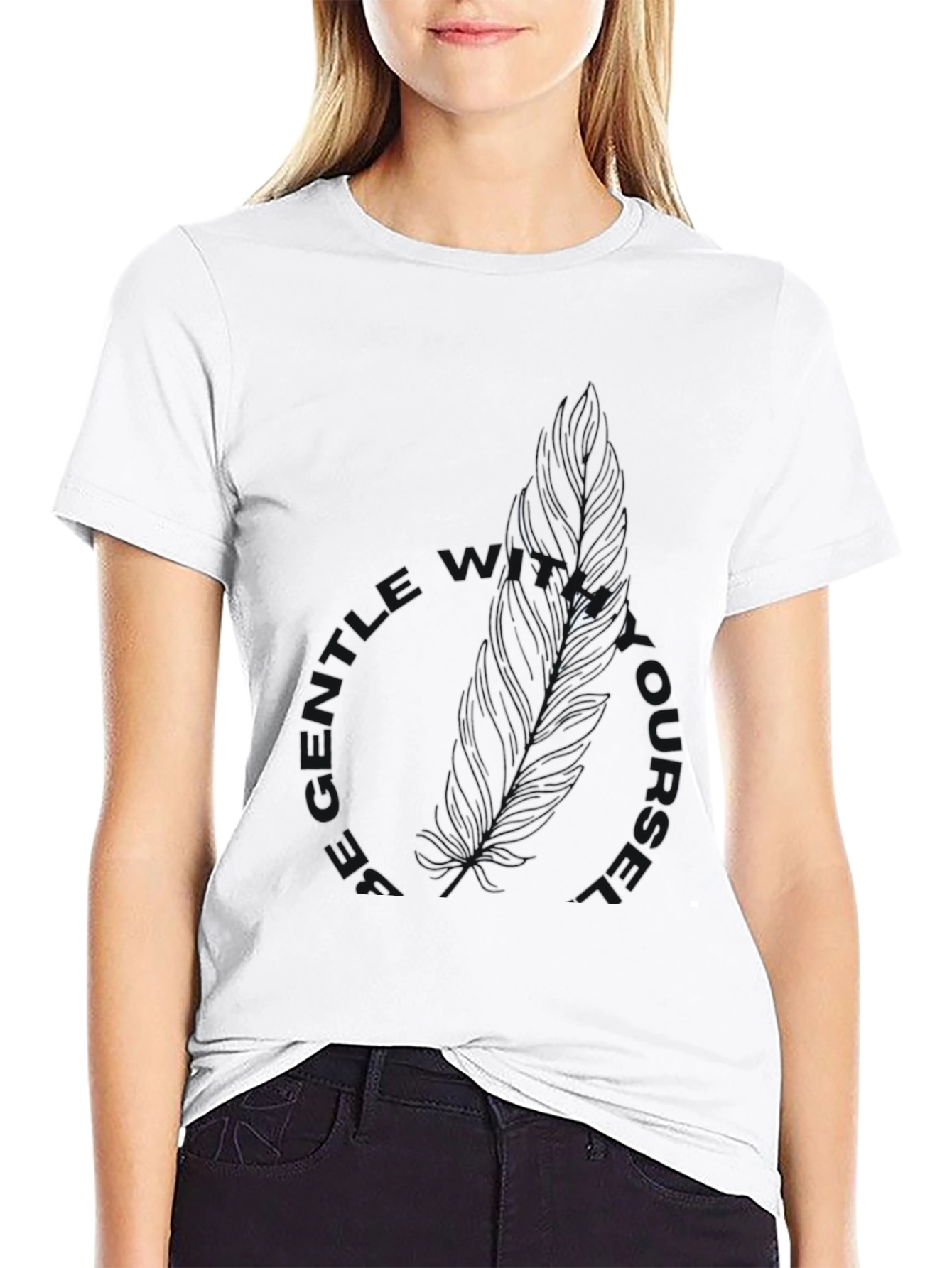 Black Be Gentle With Yourself Black Feather Tee view 9