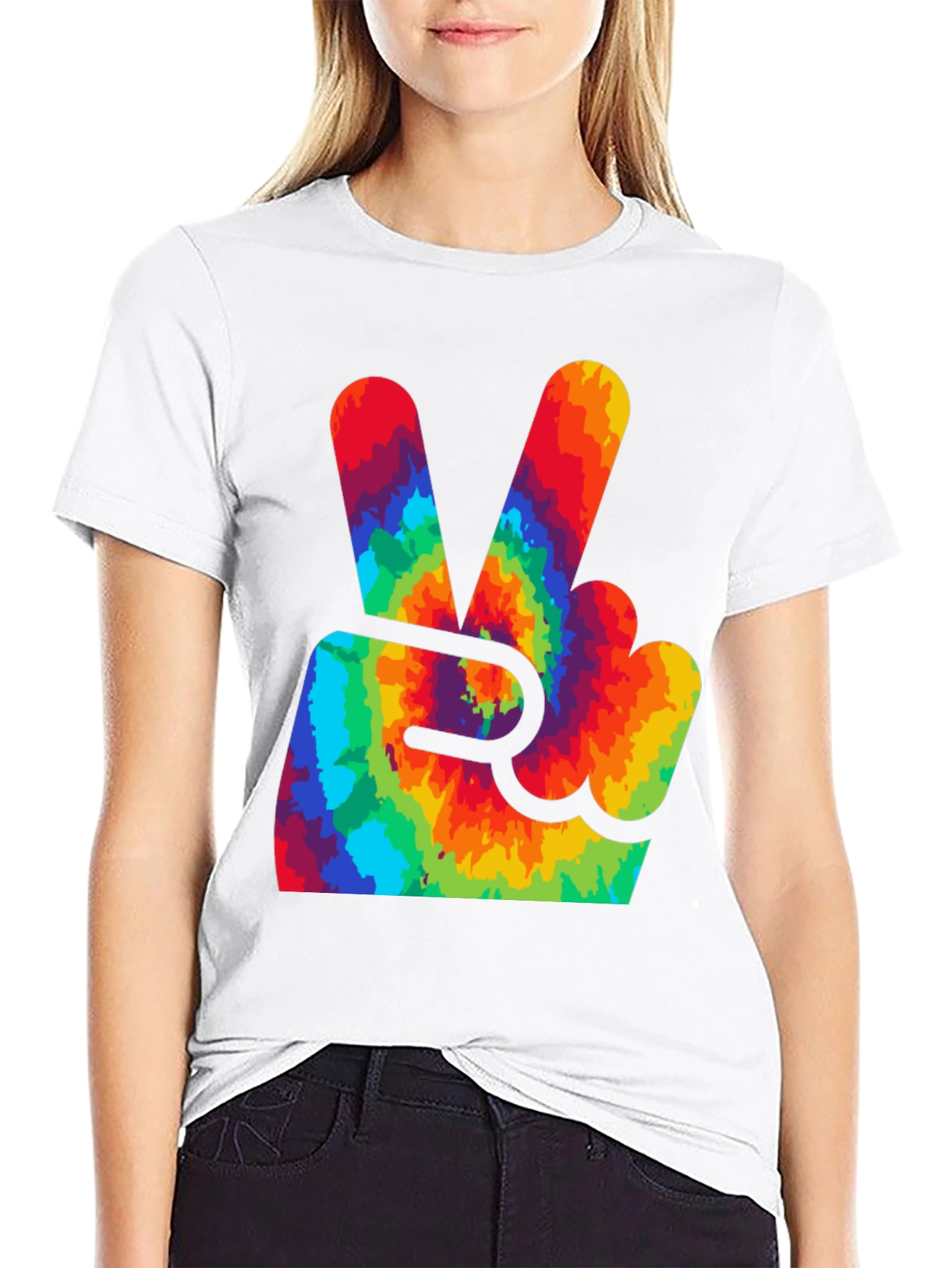 Black Peace Sign Tie-Dye Graphic Tee view 9