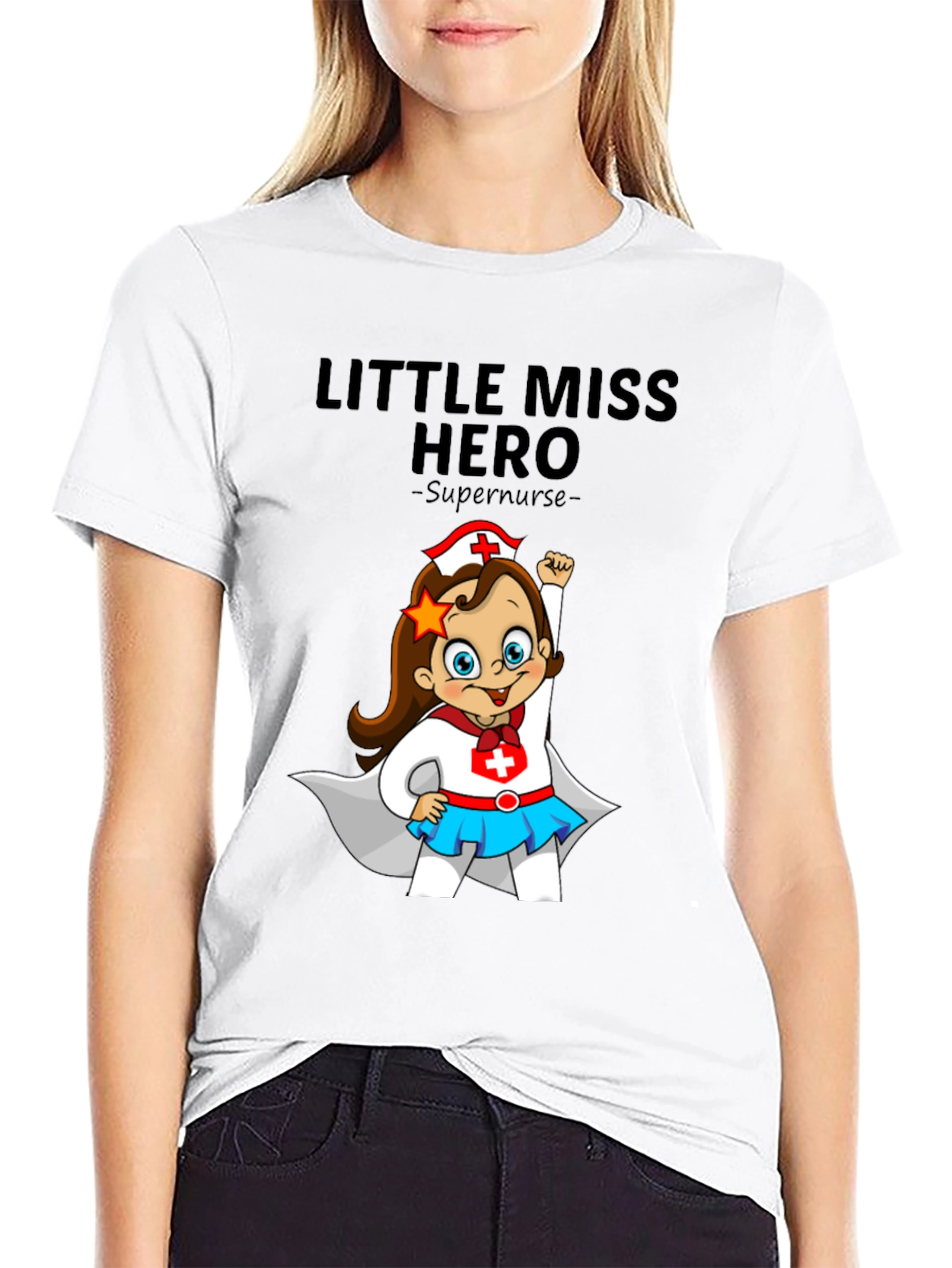 Black Little Miss Hero Supernurse Graphic Tee view 9
