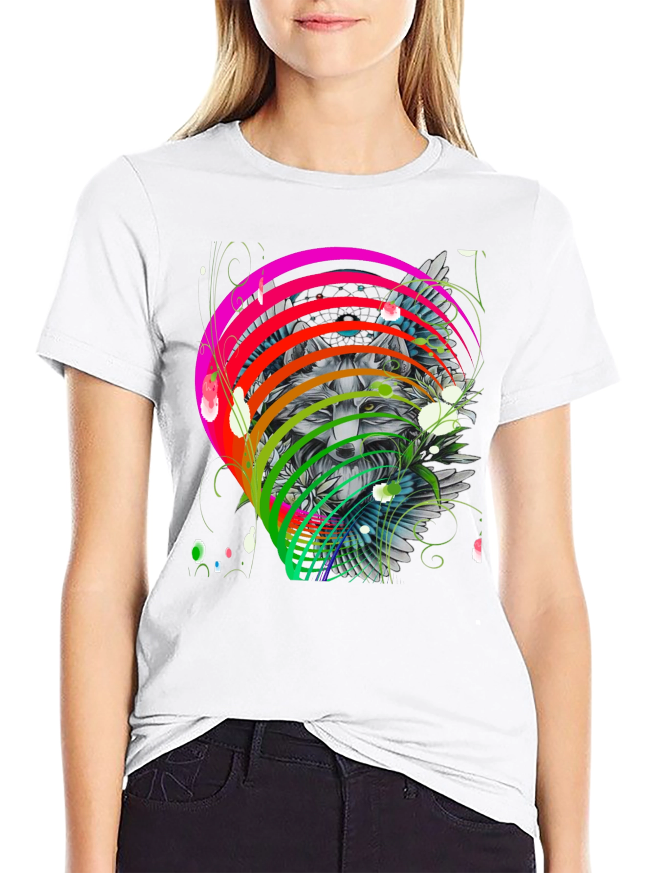 Black Wolf Rainbow T-Shirt - Men's Graphic Tee view 9