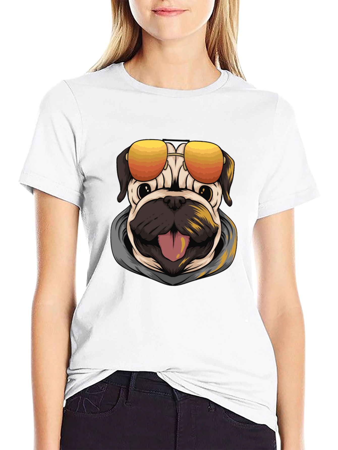 Black Cool Pug Graphic T-Shirt view 9