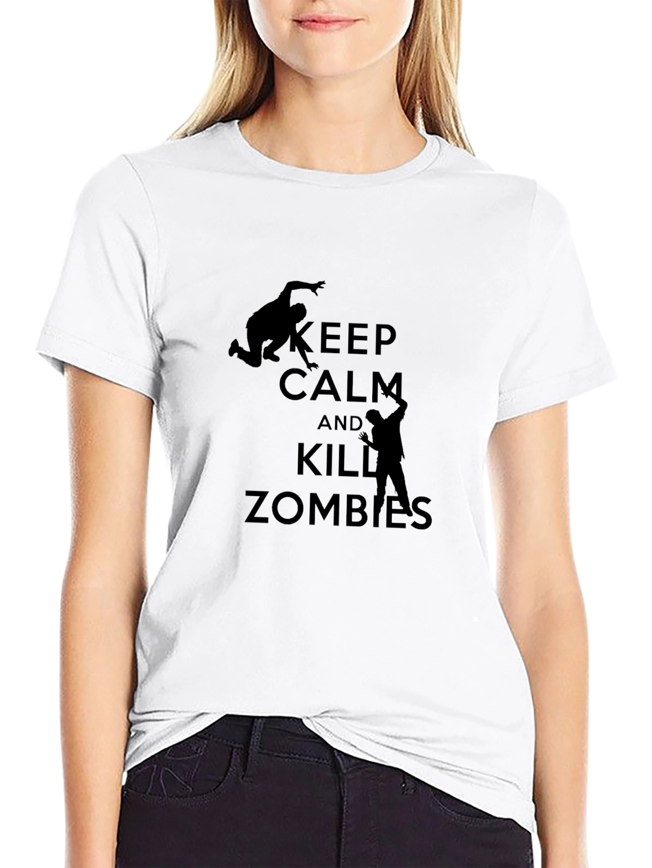 Black Keep Calm and Kill Zombies Black T-Shirt view 9