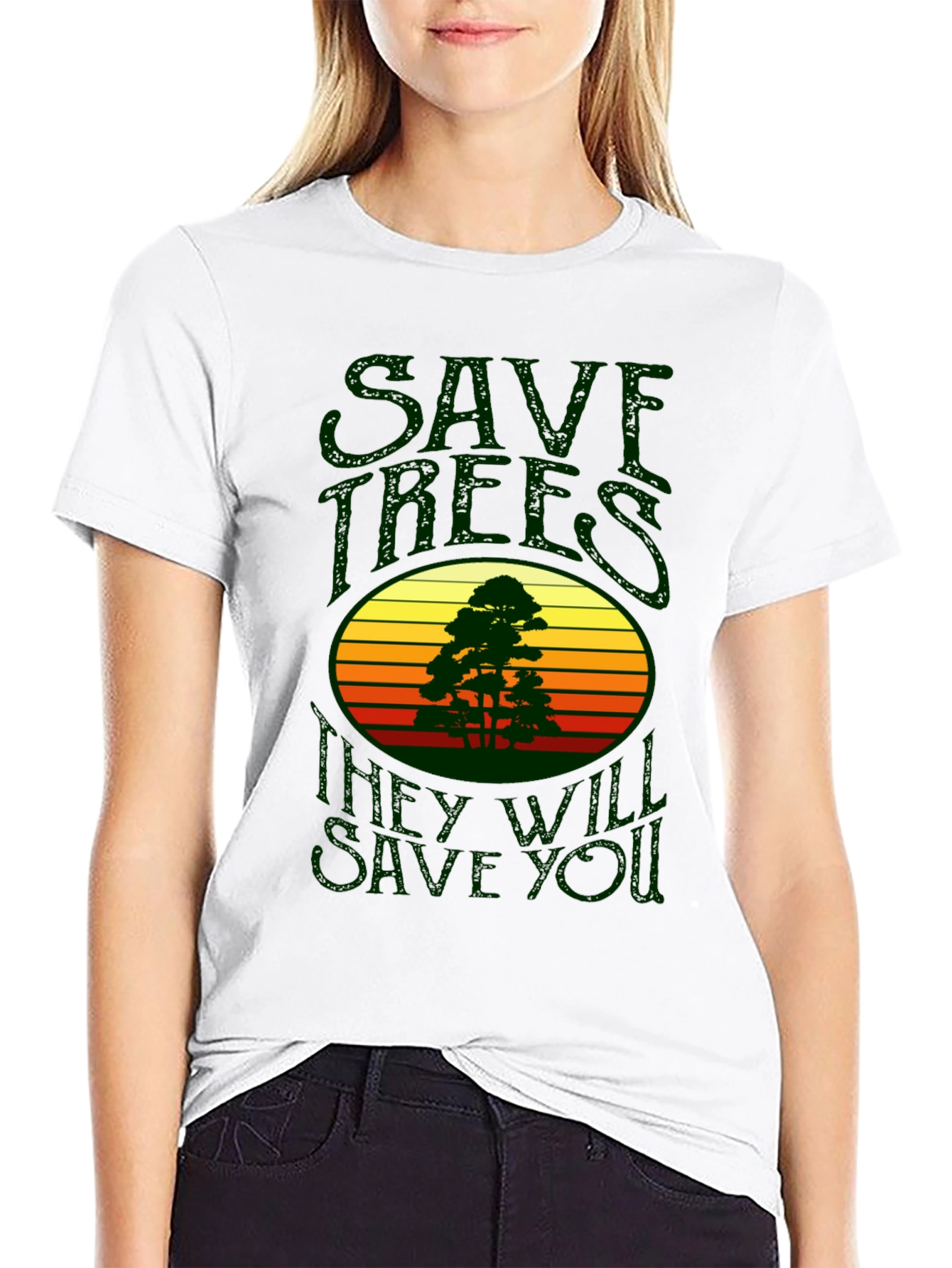 Black Save Trees T-Shirt - Retro Design view 9