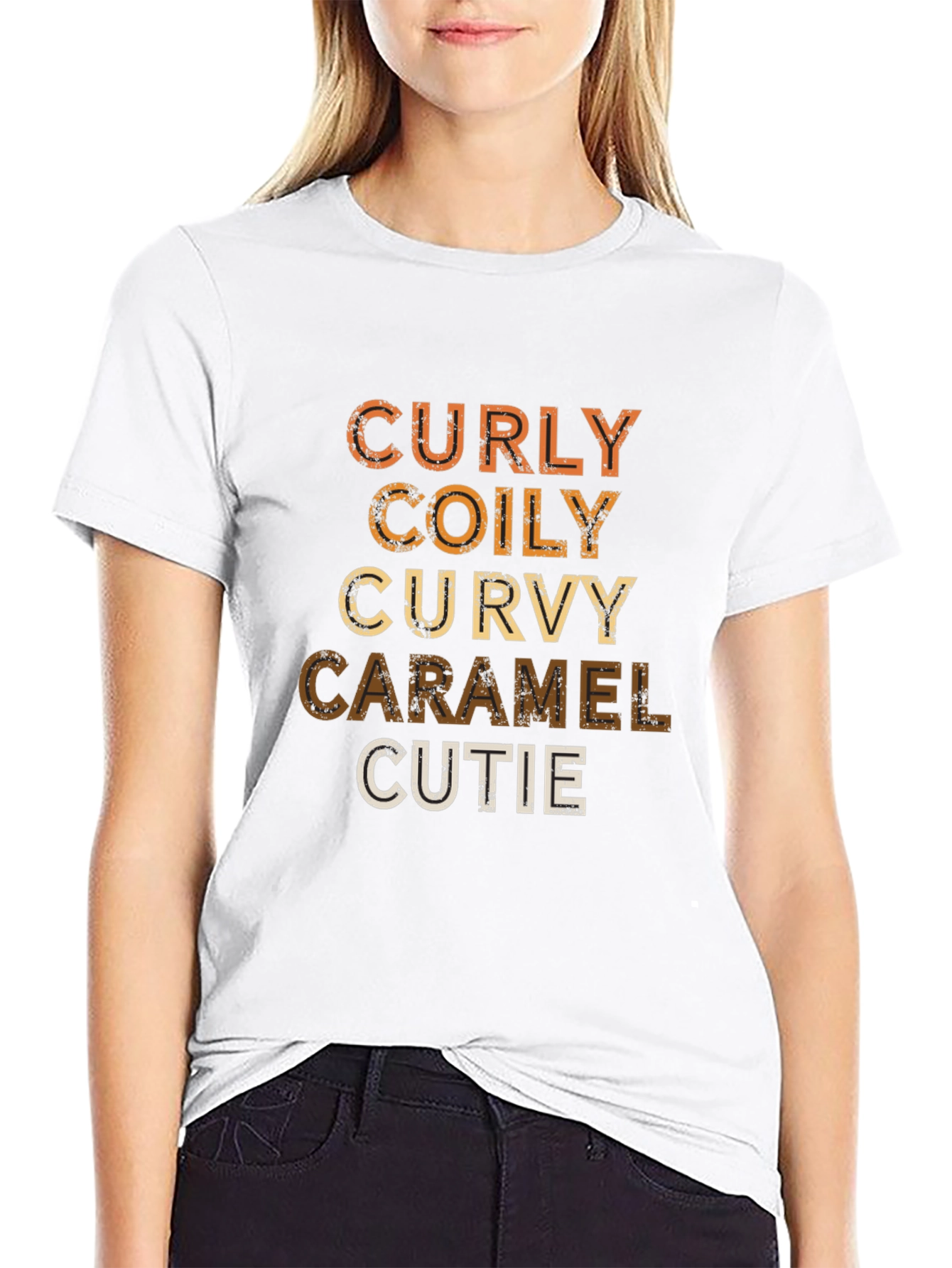 Black Curly Coily Curvy Caramel Cutie Graphic Tee view 9