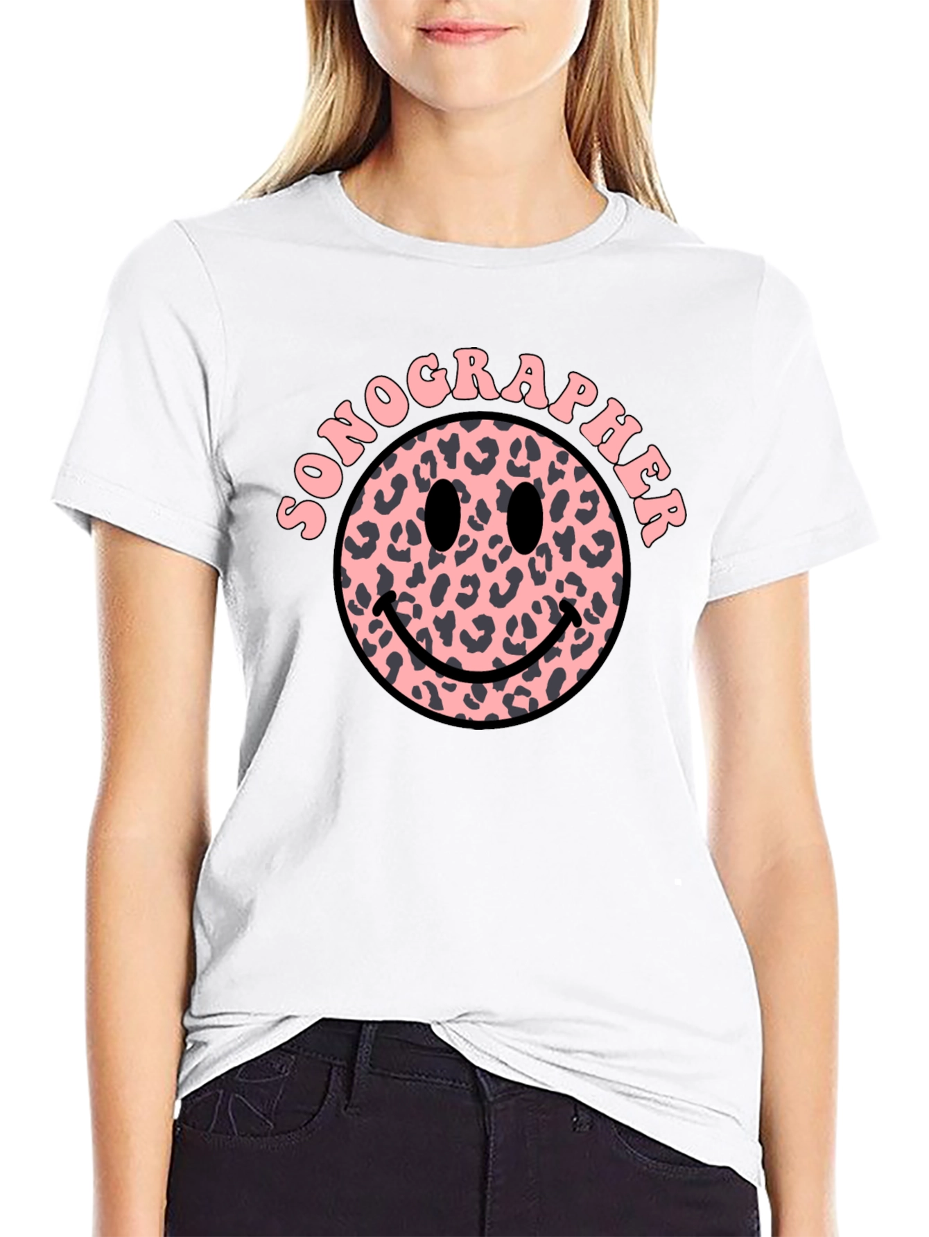 Sonographer Leopard Print Smiley Face T-Shirt - 9