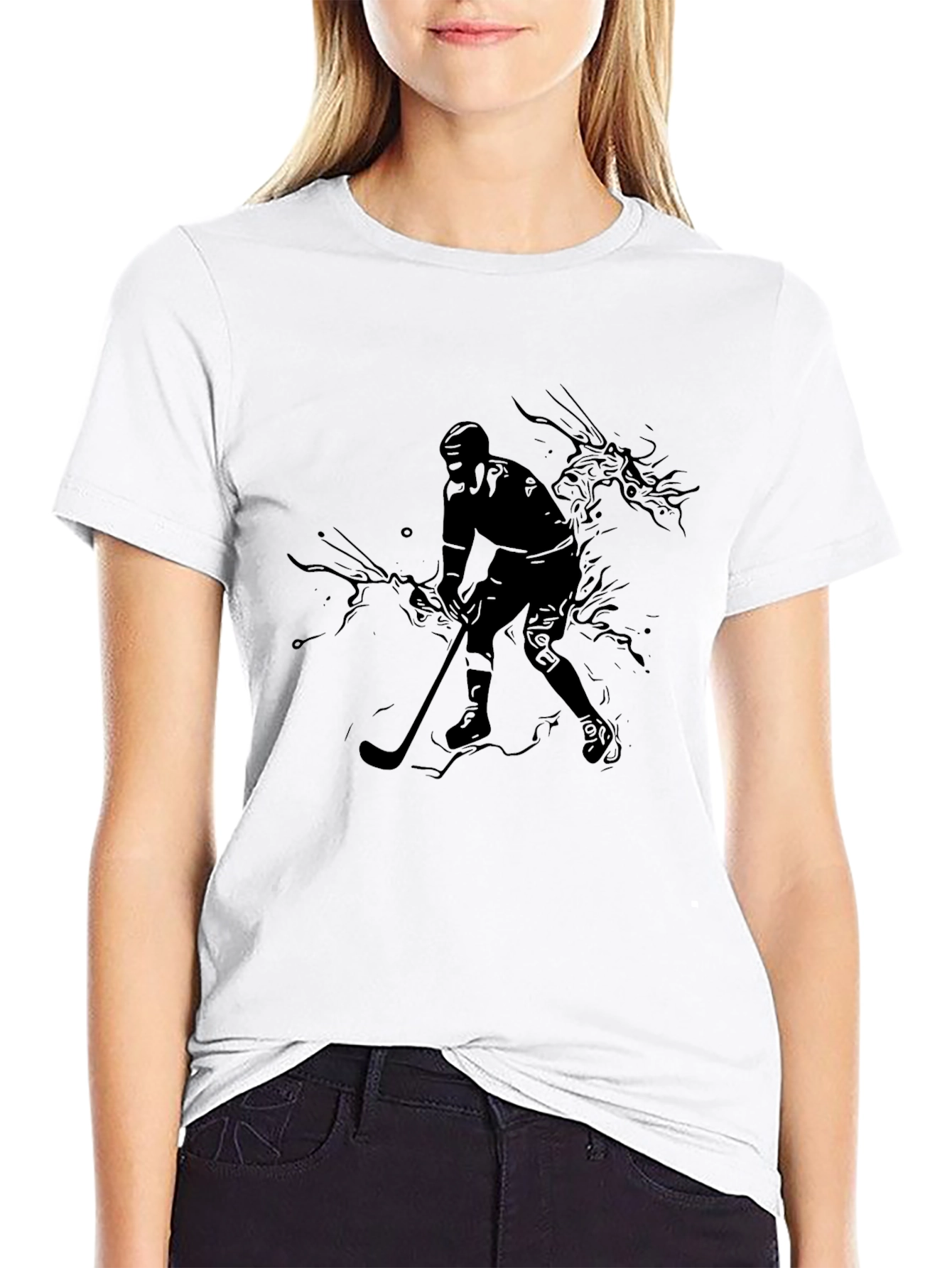 Black Hockey Player Graphic Black T-Shirt view 9