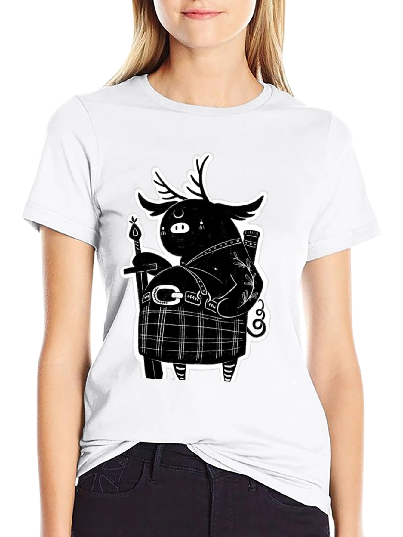 Black Black Graphic Tee - Quirky Highland Creature Design view 9