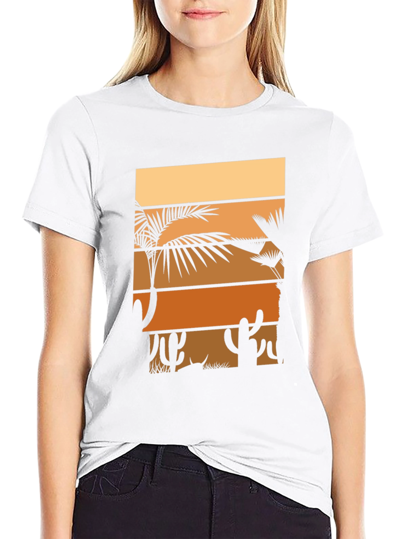 Black Retro Sunset Desert Palm Tree Graphic Tee view 9