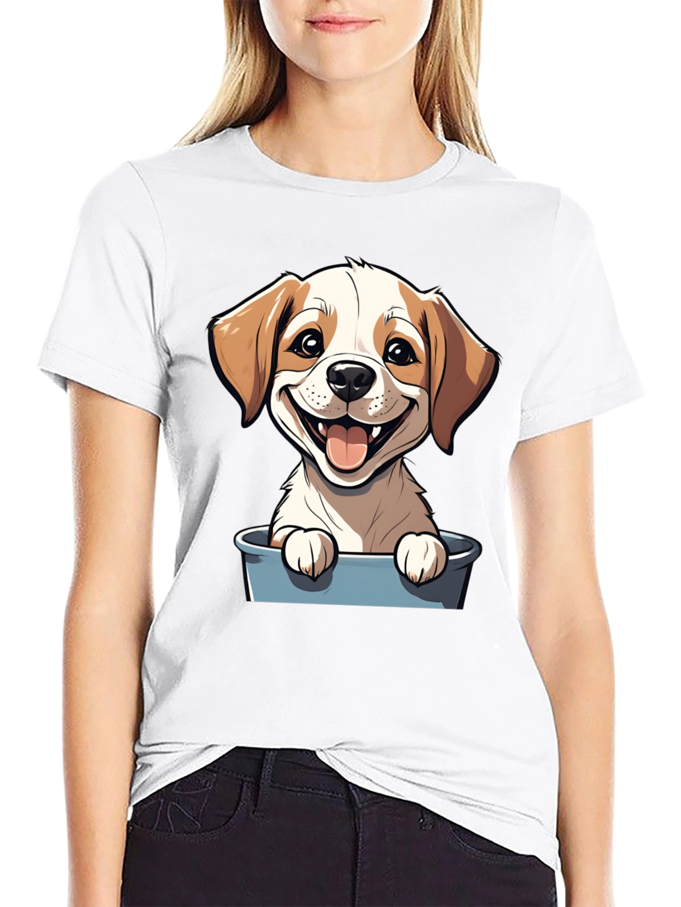 Black Cute Puppy in Bucket Graphic T-Shirt view 9