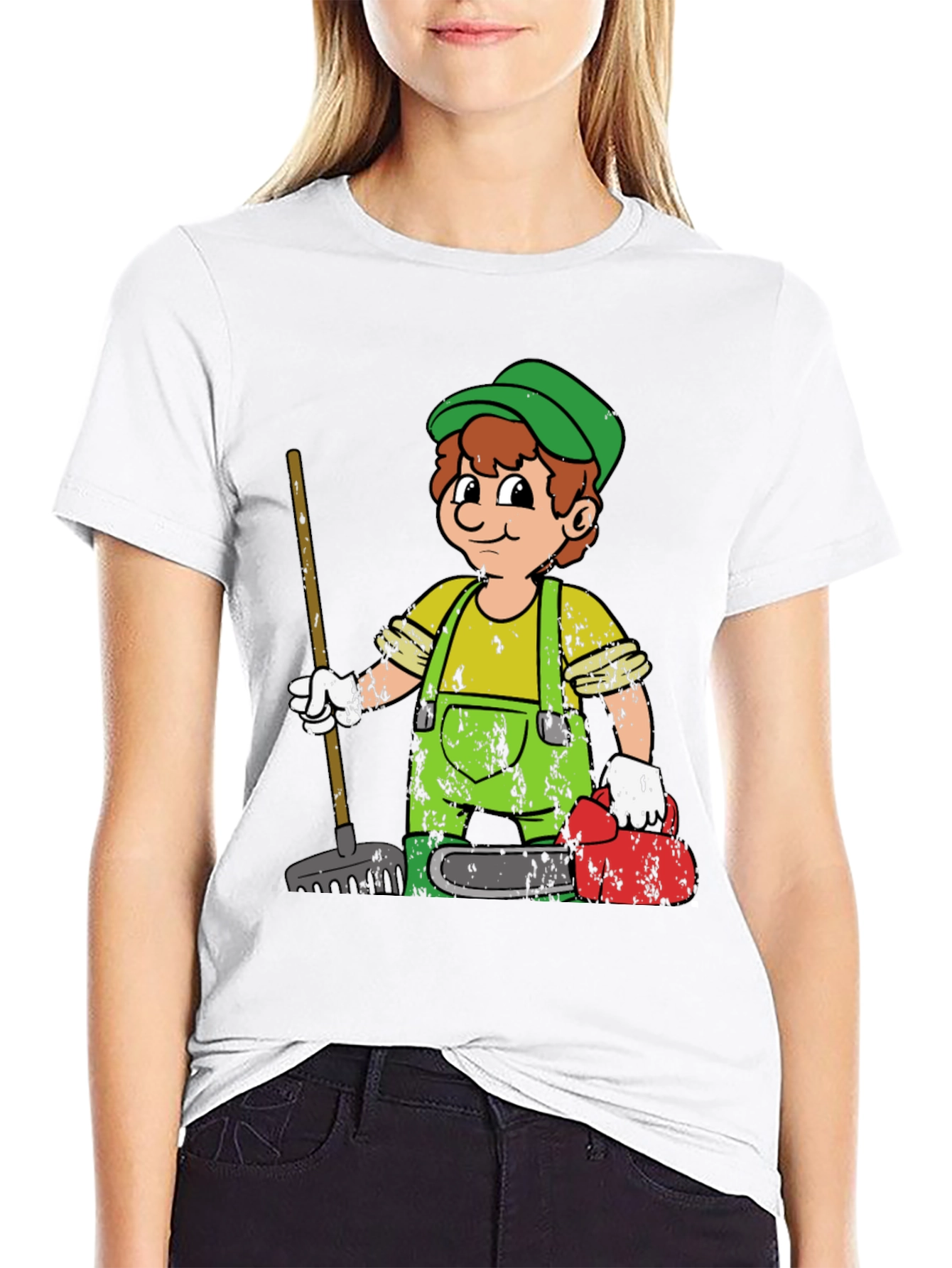 Black Cartoon Gardener Black T-Shirt view 9