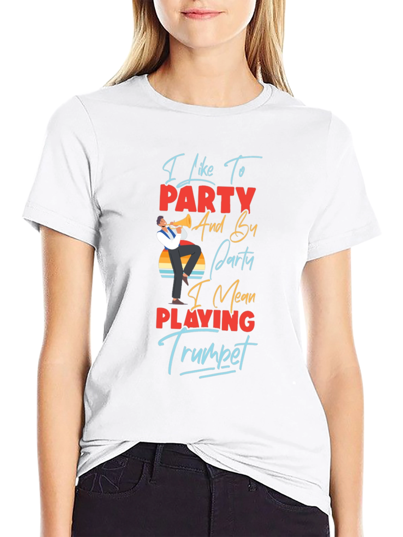 Black I Like to Party Trumpet Player Graphic T-Shirt view 9