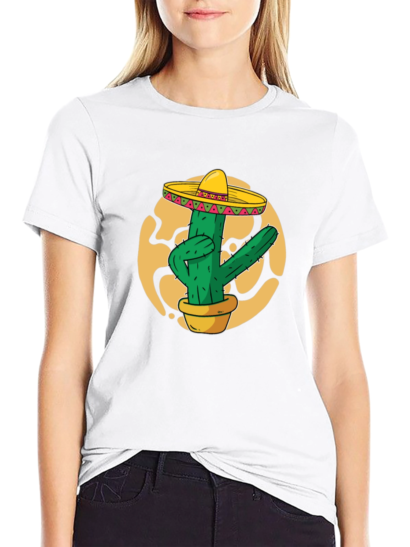 Black Cactus Sombrero Graphic T-Shirt - Black Cotton Tee view 9