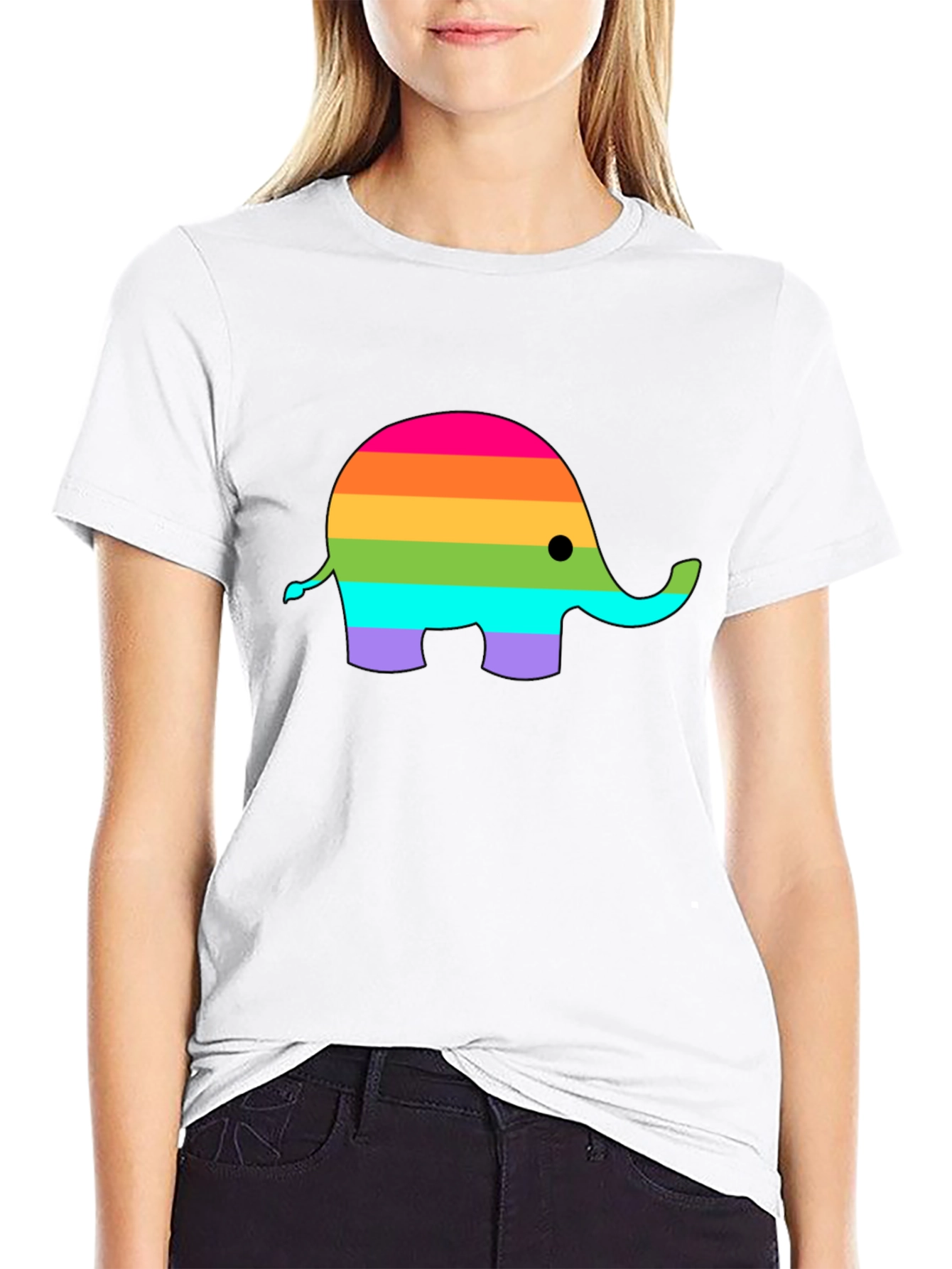 Black Rainbow Elephant Graphic T-Shirt view 9