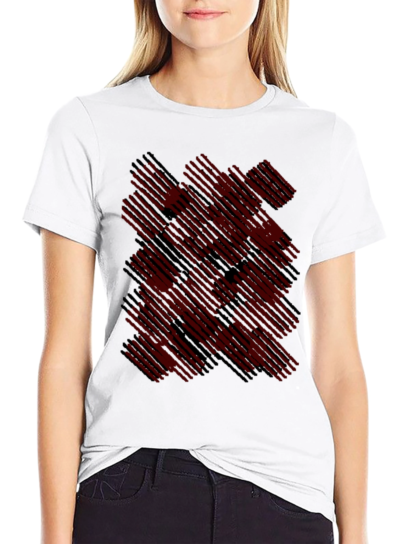 Black Abstract Line Pattern T-Shirt view 9