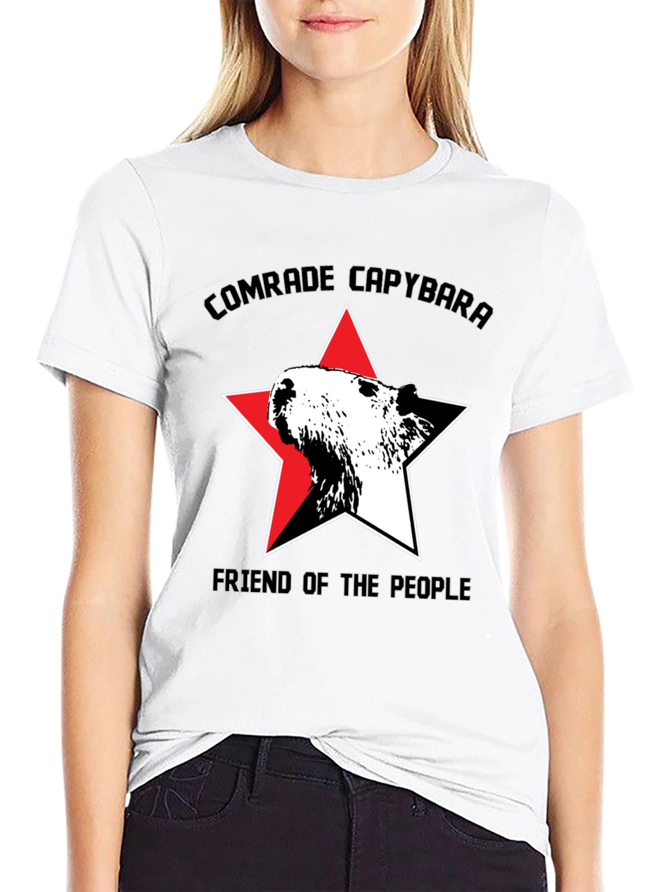 Black Comrade Capybara T-Shirt - Friend of the People view 9