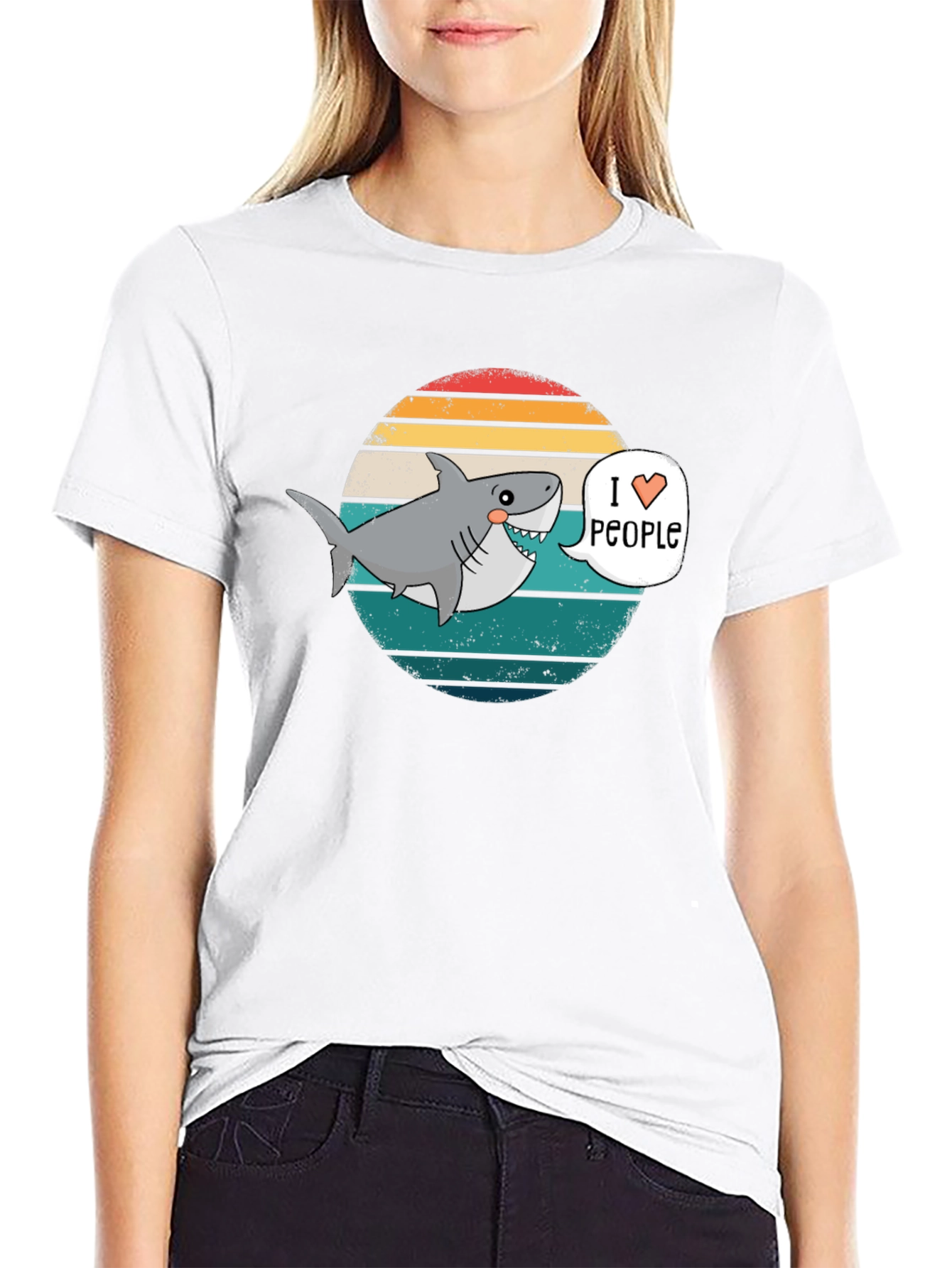 Black I Heart People Shark T-Shirt - Funny Graphic Tee view 9
