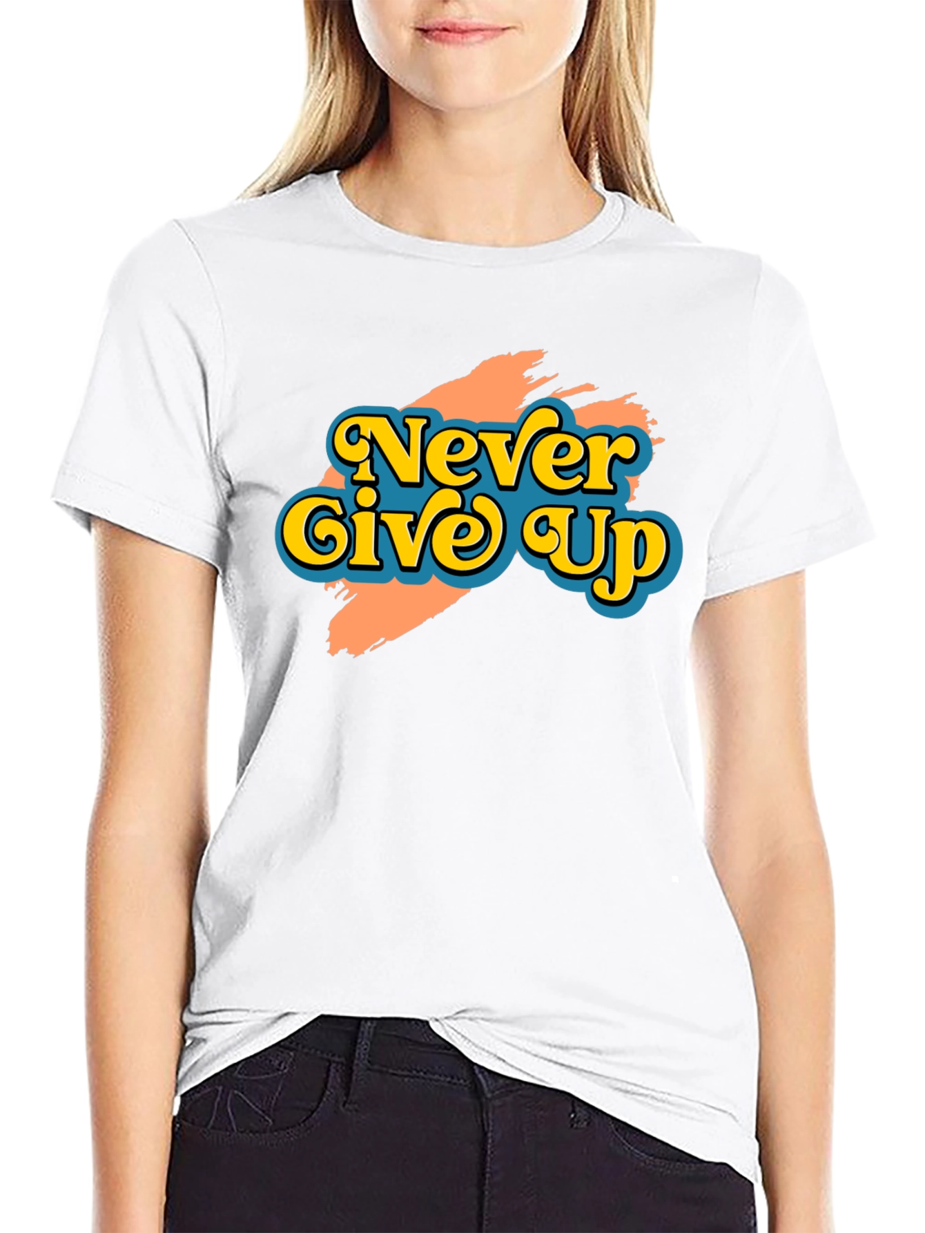 Black Never Give Up Retro Graphic T-Shirt view 9