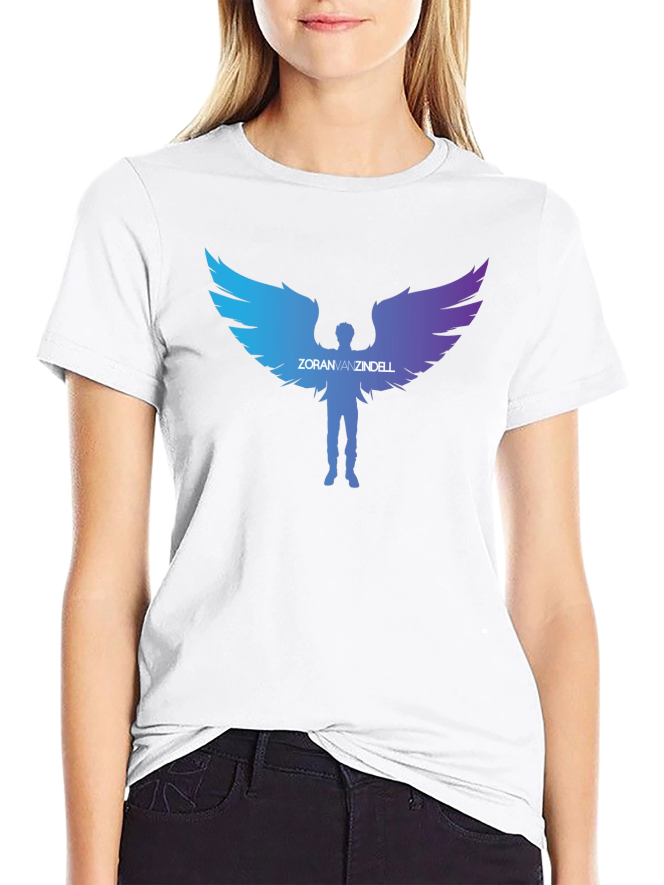 Black ZoranVanzindell Angel Wings Black T-Shirt view 9