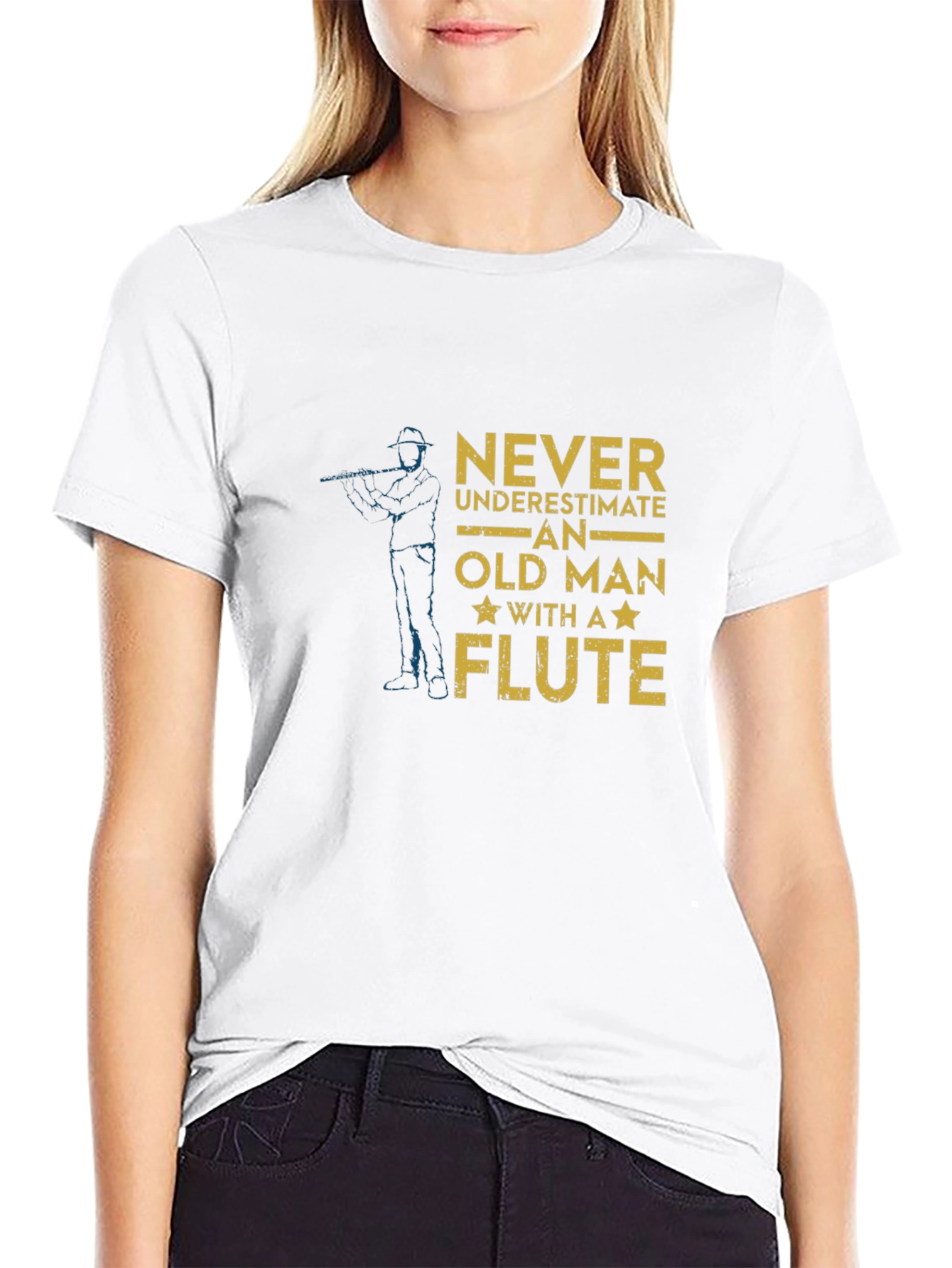 Black Never Underestimate Old Man With A Flute T-Shirt view 9