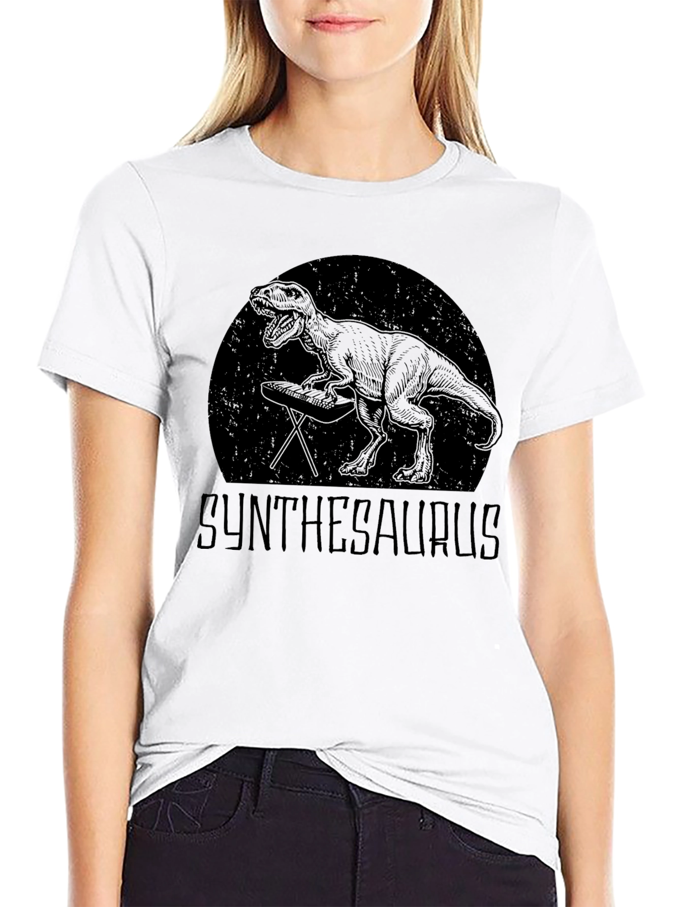 Black Synthesaurus T-Shirt - Dinosaur DJ Graphic Tee view 9