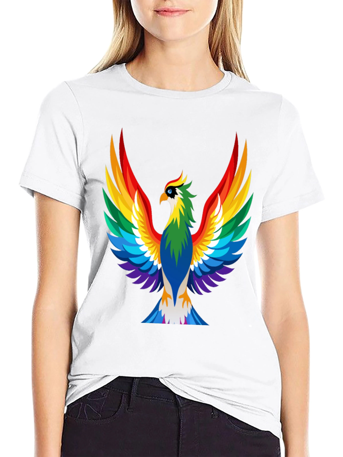 Black Rainbow Phoenix Graphic Tee - Bold Black Shirt view 9