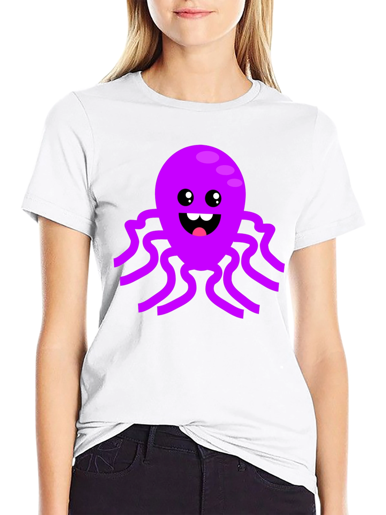 Black Cute Octopus Graphic Tee - Black Cotton T-Shirt view 9