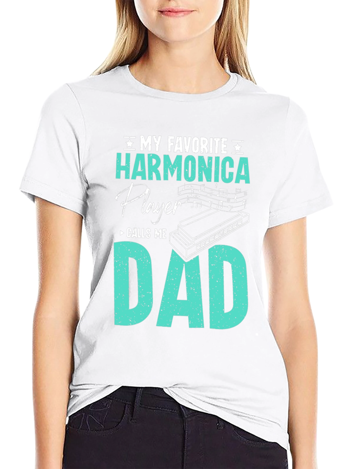 Black Harmonica Player Dad T-Shirt - Musician Father's Day Gift view 9