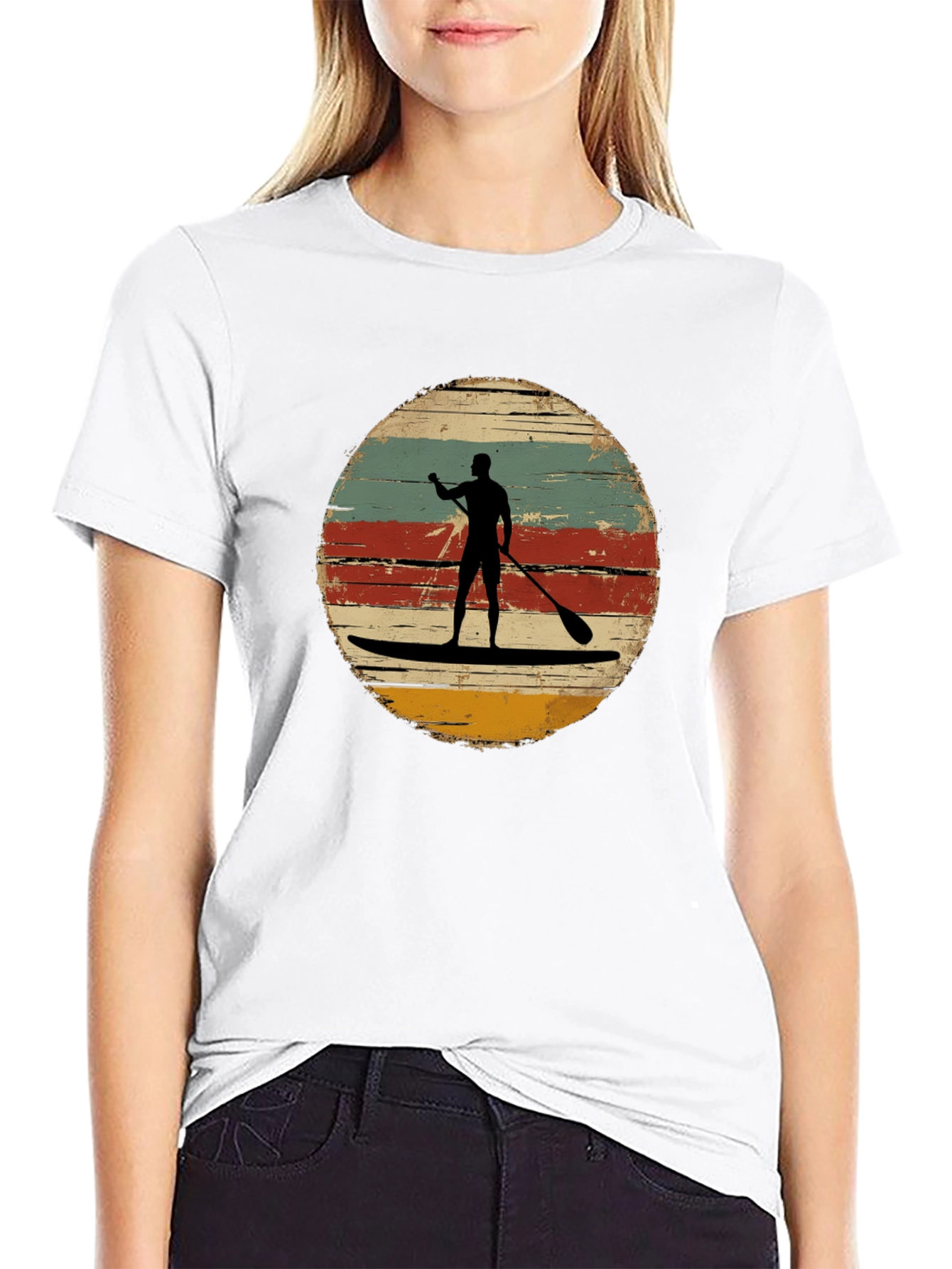 Black Retro Paddle Boarding T-Shirt - Vintage Style Surfing Tee view 9