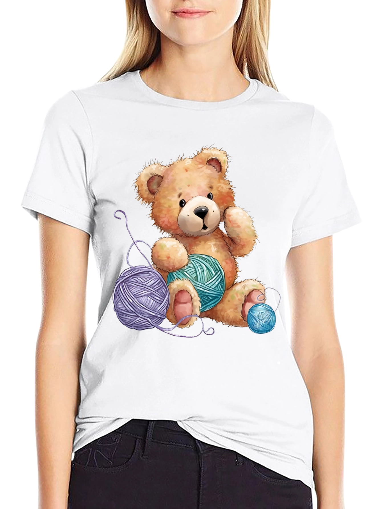Black Teddy Bear Yarn Lover T-Shirt view 9