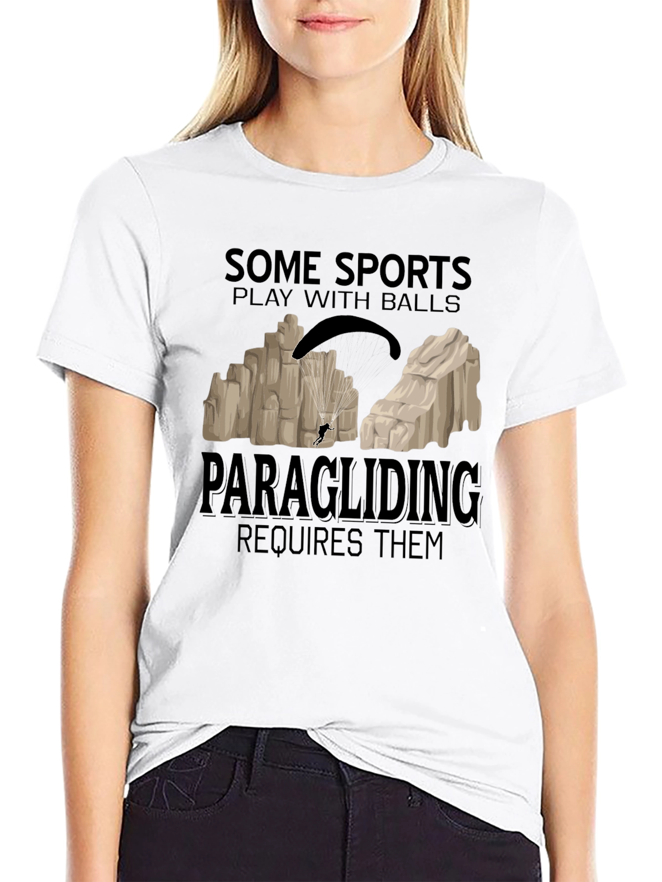 Black Paragliding Requires Balls Graphic Tee view 9