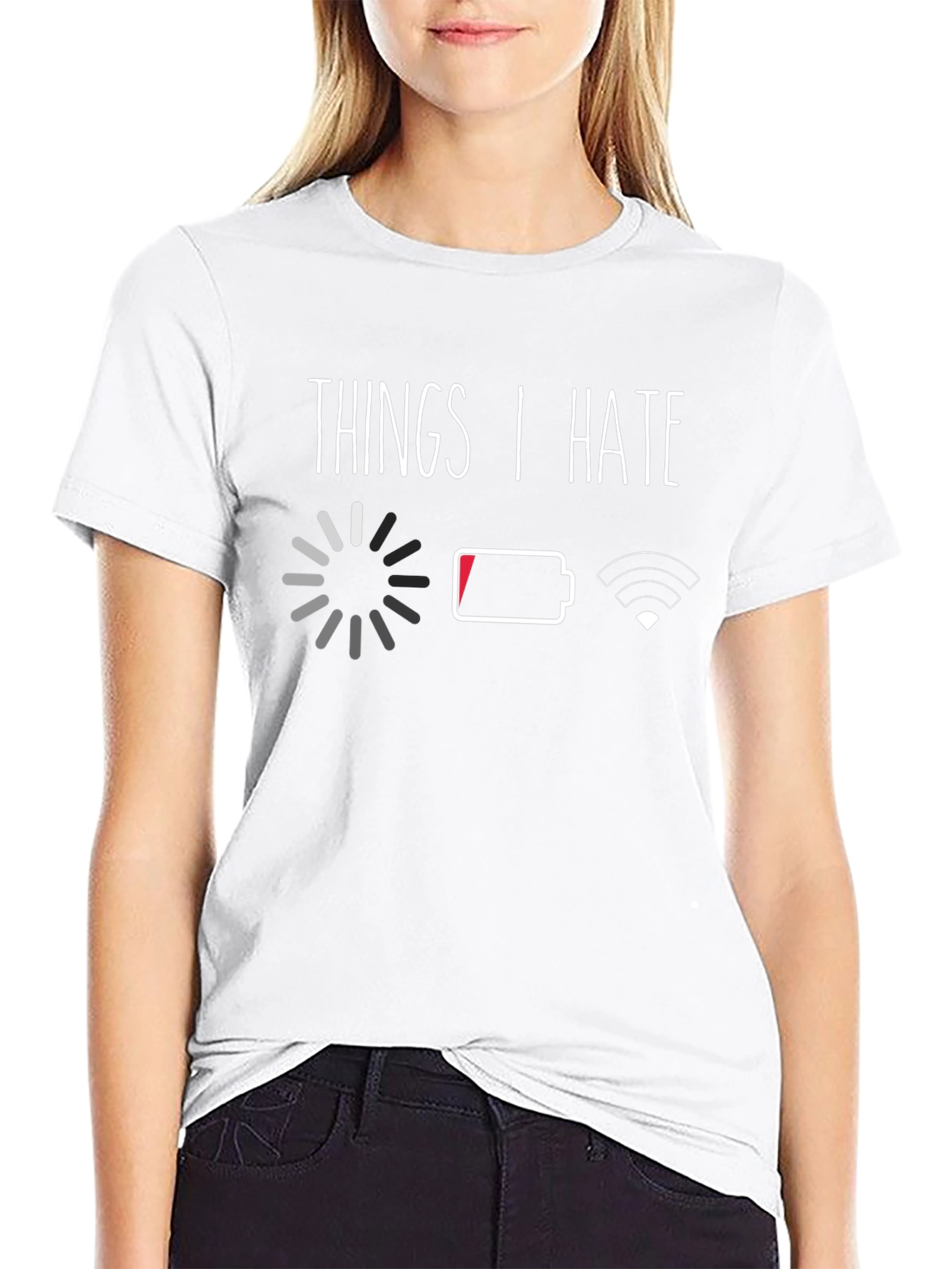 Black Things I Hate T-Shirt: Low Battery & No WiFi view 9