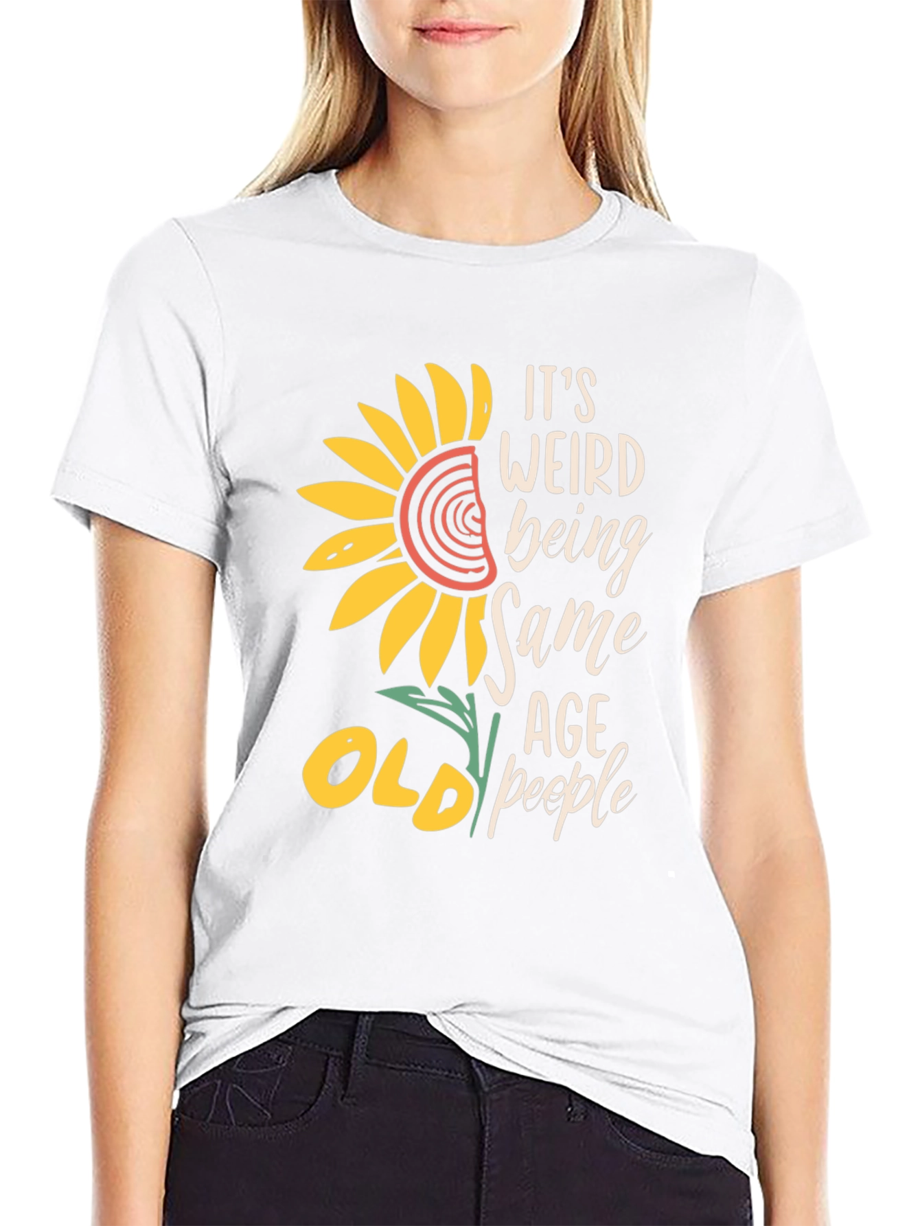 Black Funny Old People T-Shirt, Sunflower Design view 9