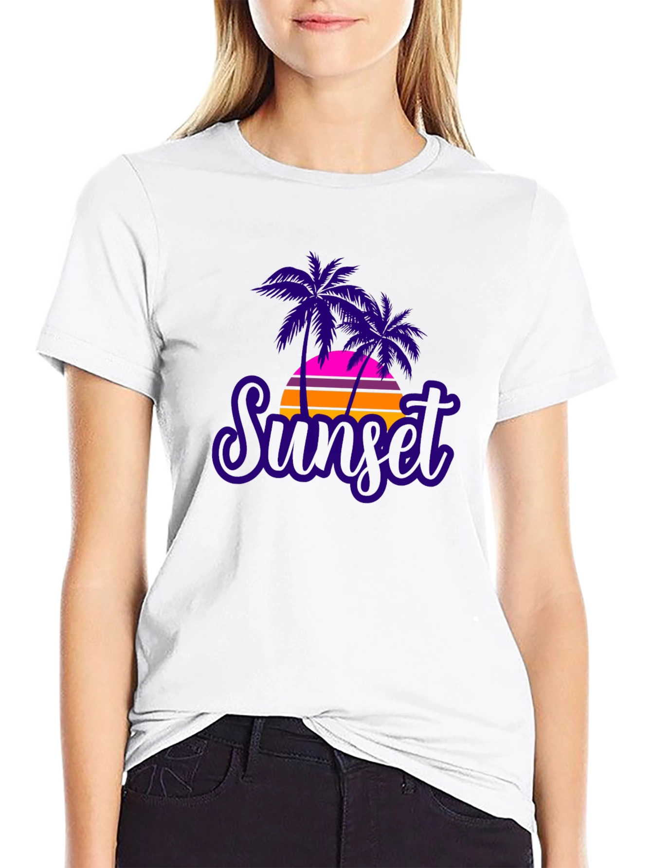 Black Sunset Palms Graphic Tee - Retro Style T-Shirt view 9