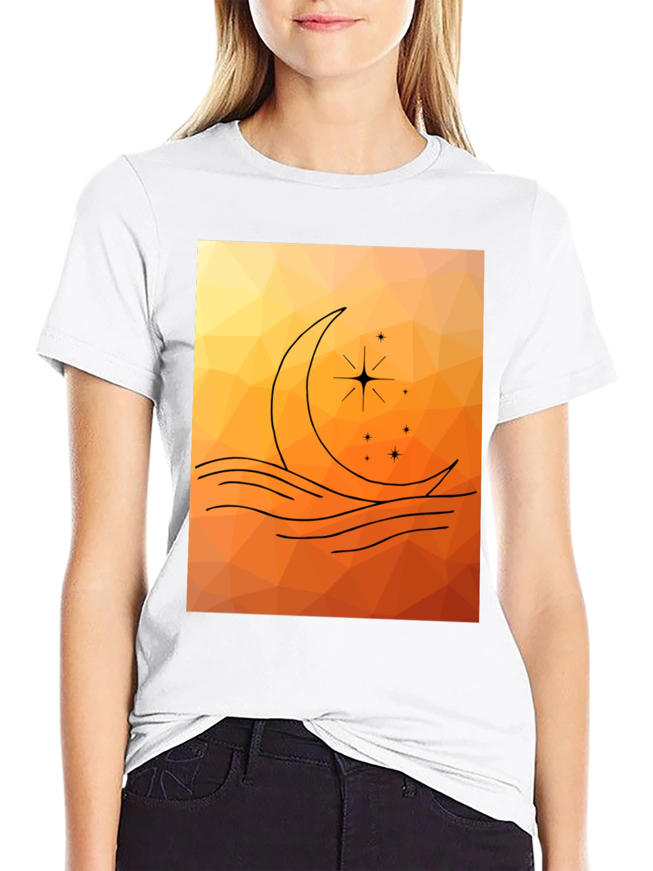 Black Geometric Moon & Stars Graphic Tee view 9