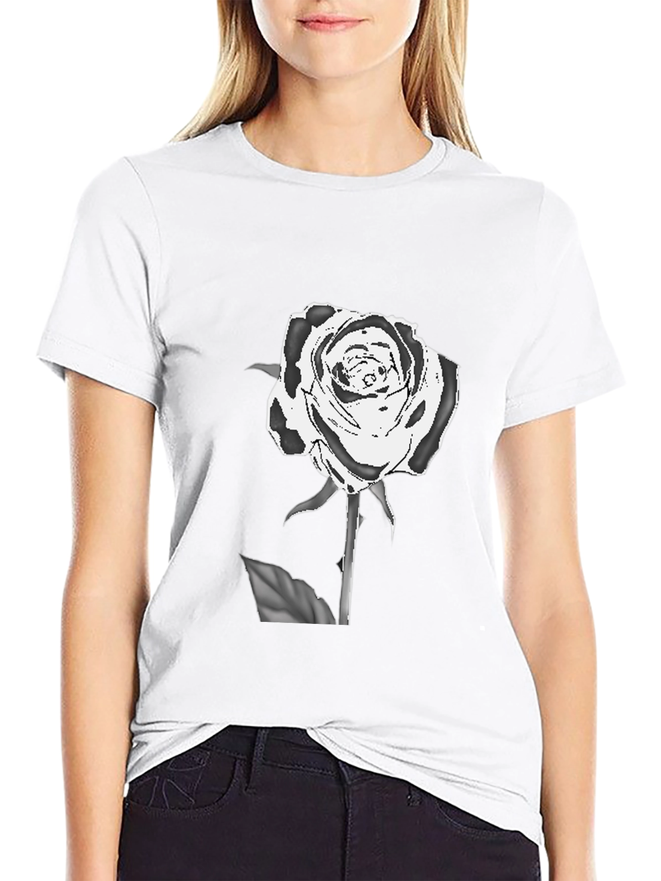 Black Black T-Shirt with Rose Graphic view 9