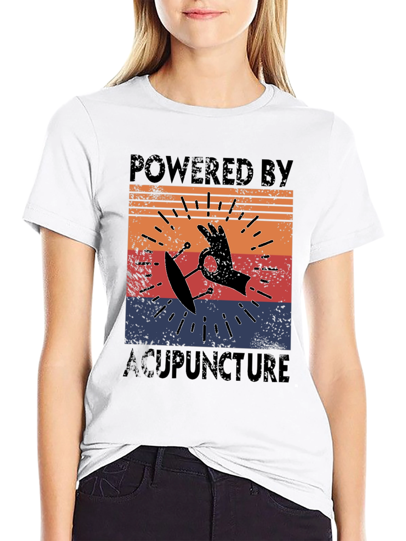 Black Powered by Acupuncture Retro T-Shirt view 9
