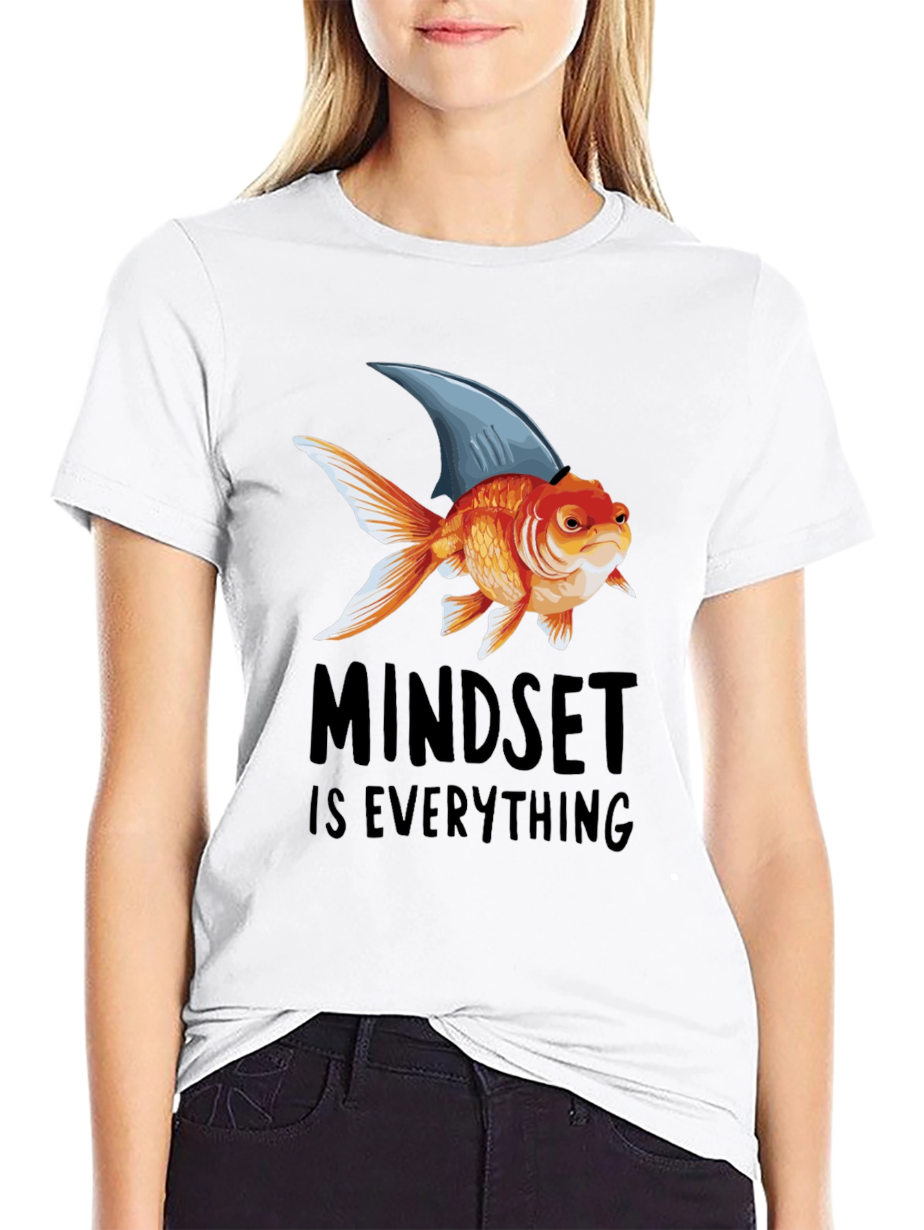Black Mindset is Everything T-Shirt: Goldfish with Shark Fin view 9
